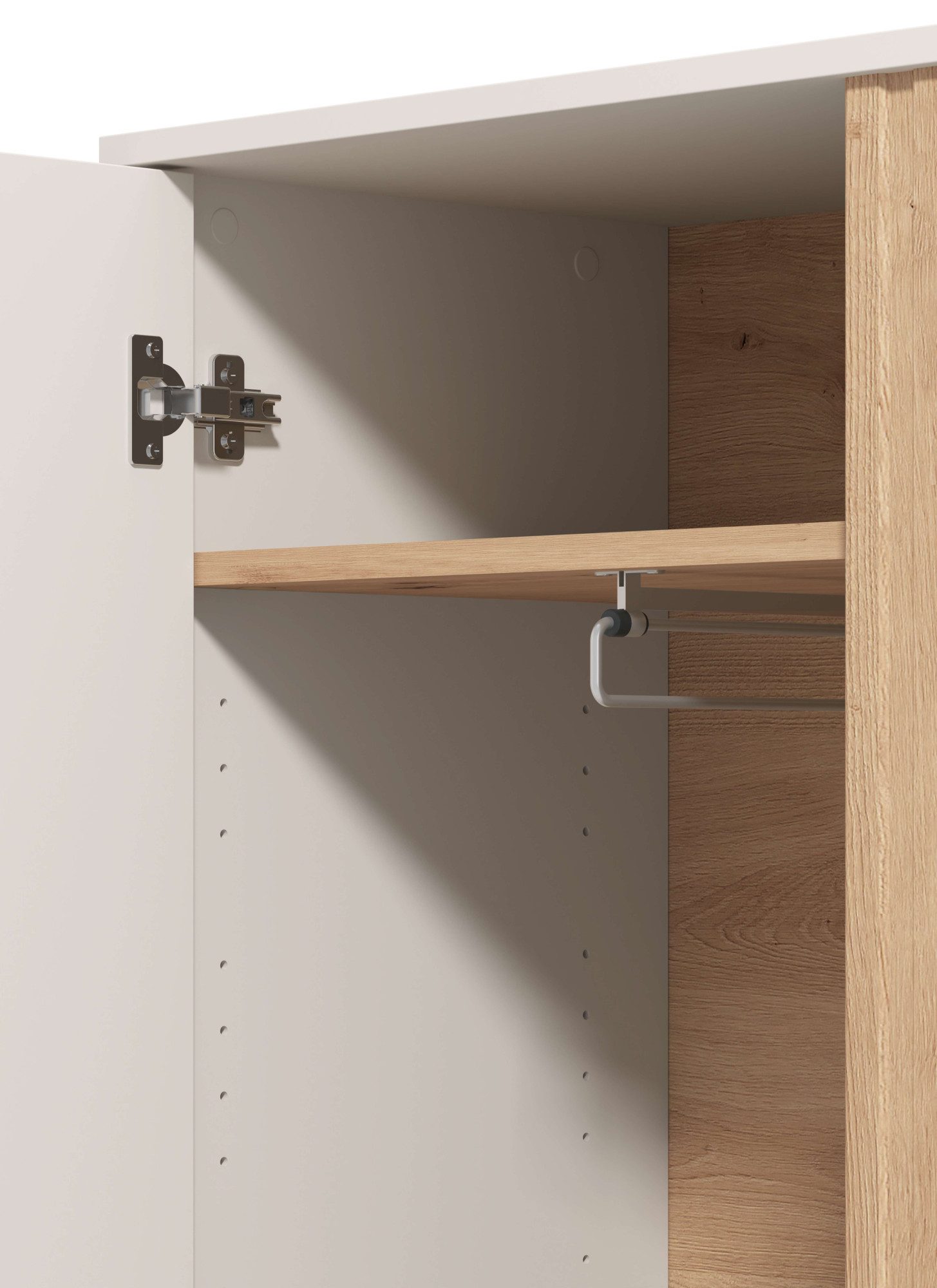 Home affaire Garderobenschrank Belfort, Kleiderschrank, Stauraumschrank, Flurschrank, Höhe 193 cm mit Kleiderstange, 5 Fächer, mit einem Spiegel, in Kaschmirfar – Bild 5 von 5