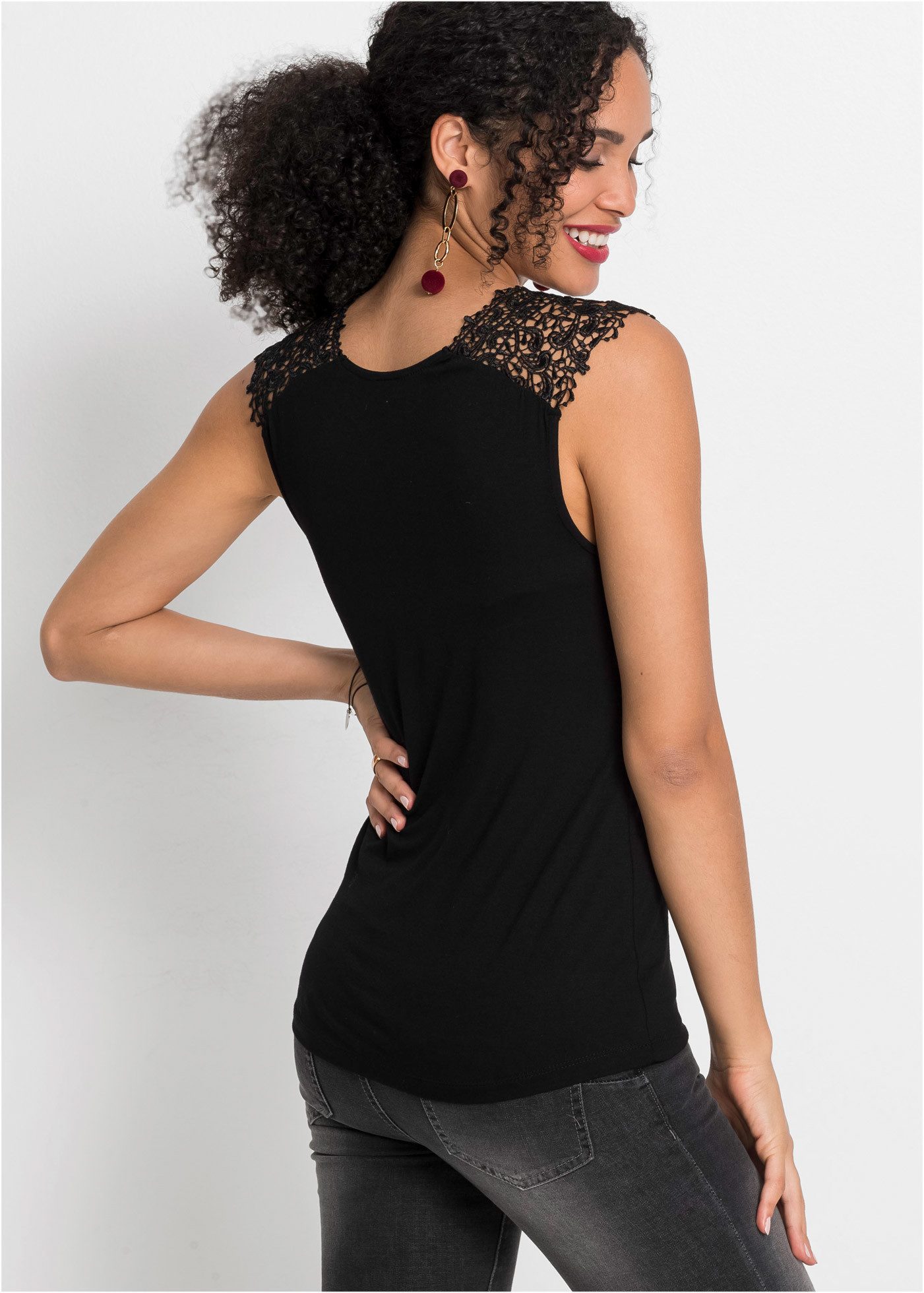 bonprix Spitzentop figurenbetonte Passform, ärmelloses Design, eleganter Stil, mit Spitze