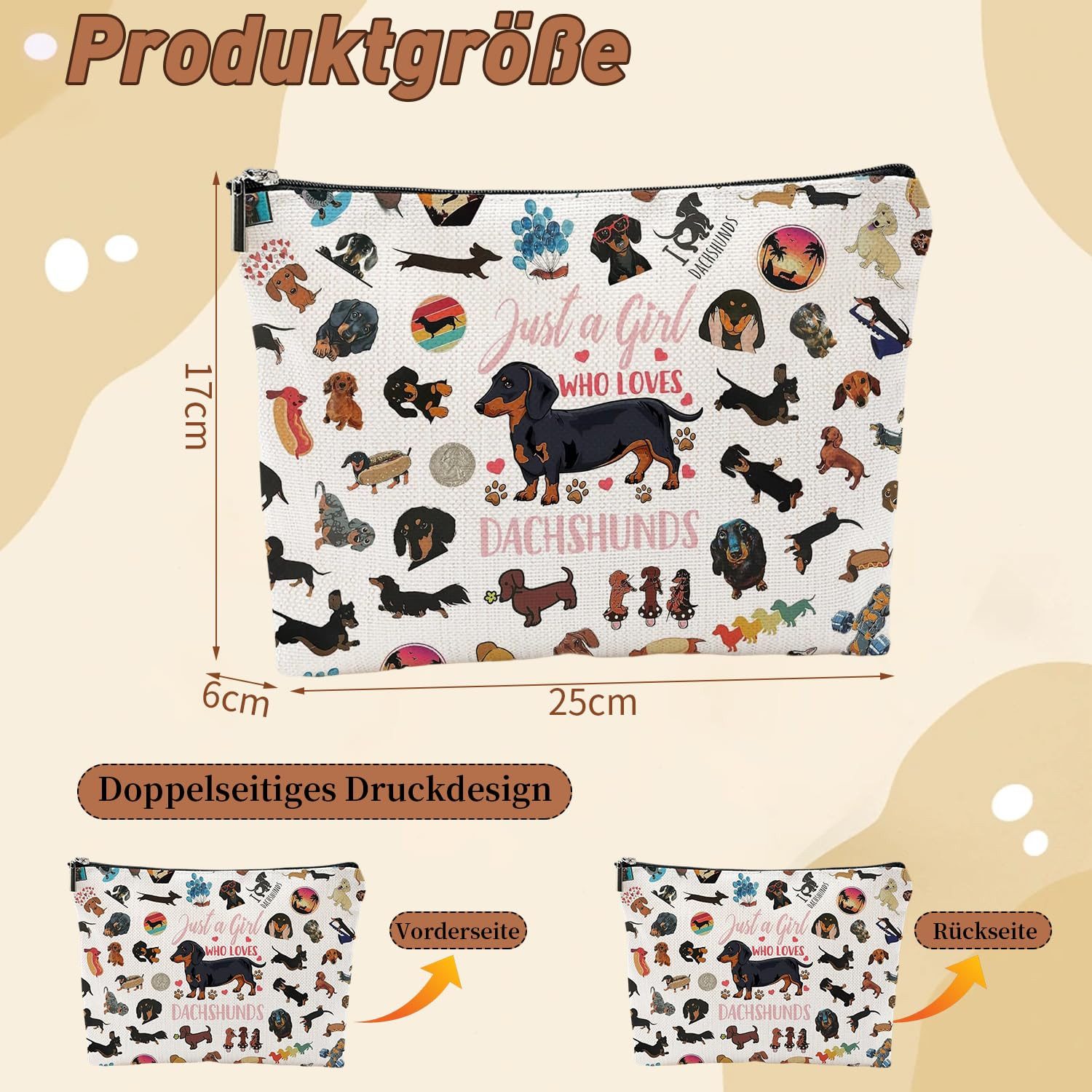 Zaewry Kosmetiktasche mit Muster & Reißverschluss – Schminktasche für Damen & Mädchen (1-tlg), Kulturbeutel für Reisen & Alltag, tragbare Make-up Tasche – Bild 3 von 5