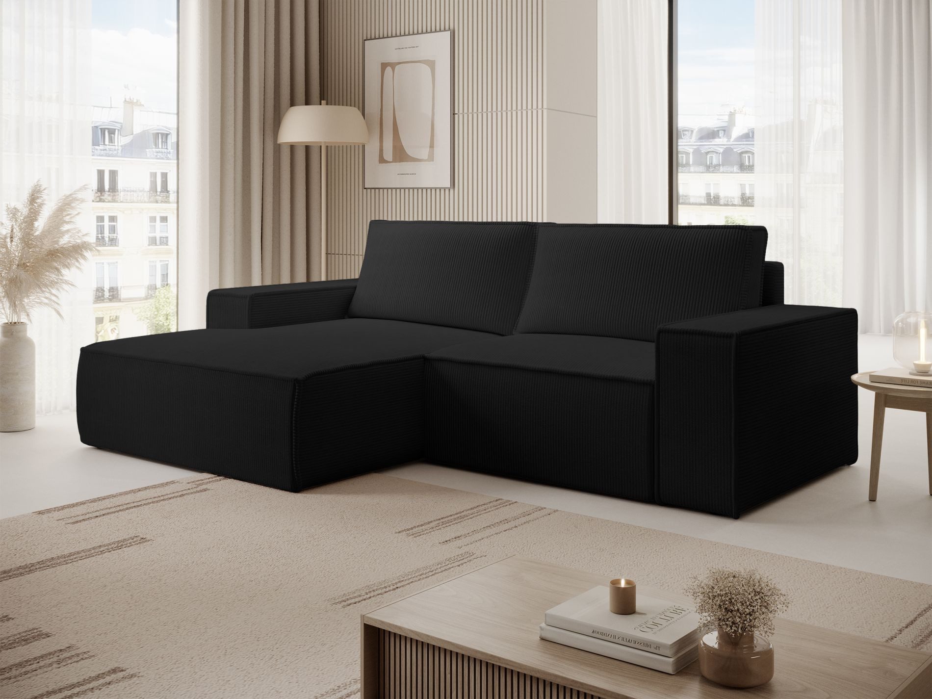 Selsey Ecksofa FARESE MINI, Ecksofa mit Schlaffunktion & Bettkasten, Cord tierfreundlich