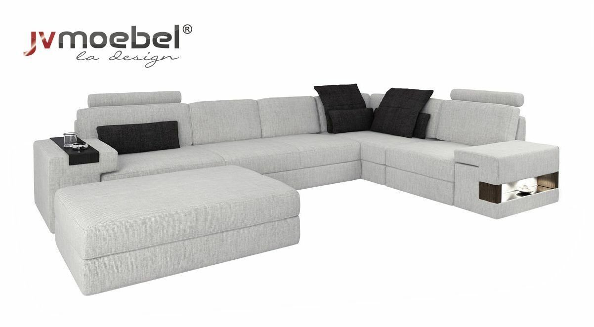 Designer Sofa Couch Hocker JVmoebel Ecksofa, mit Grau/Schwarz Polster Ecksofa Garnitur