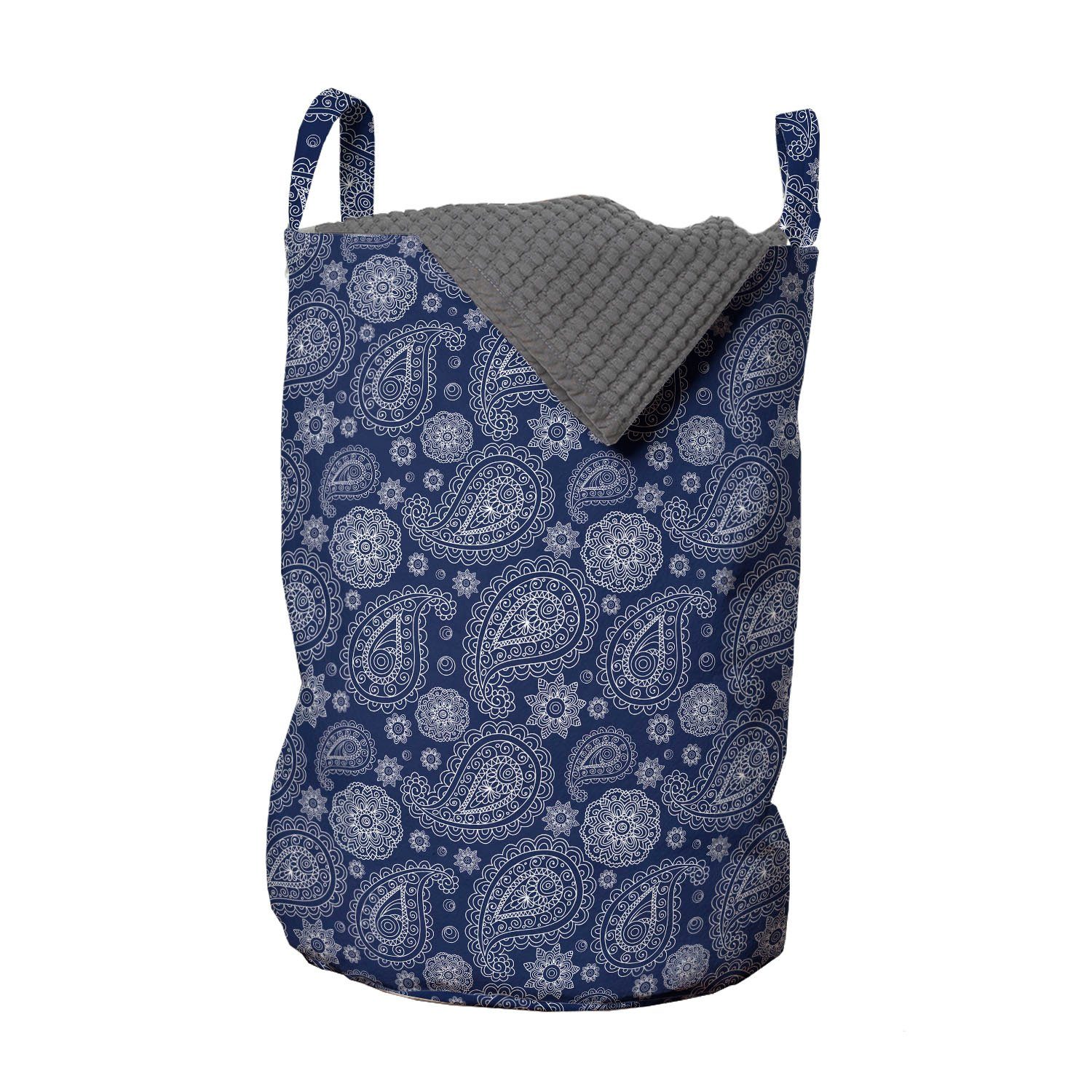Waschsalons, Abakuhaus Motive blau Wäschekorb Griffen Wäschesäckchen mit Paisley Stil Sketch Kordelzugverschluss für