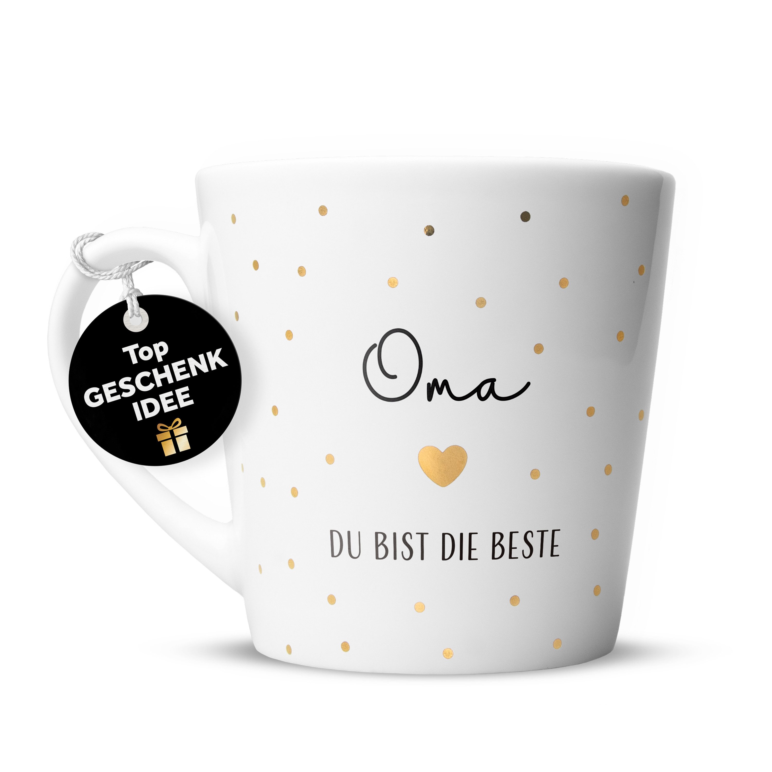 Amari Tasse Beste Oma Spruch Gold, Geschenk Oma von Enkel Lieblingsoma Danke, 1-tlg., Keramik, Kaffeetasse Teetasse 330 ml Geschenkbox Muttertag Geburtstag