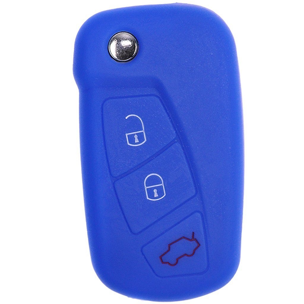 mt-key Schlüsseltasche Autoschlüssel Softcase Silikon Schutzhülle Blau, für  Ford KA 3 Tasten Klappschlüssel