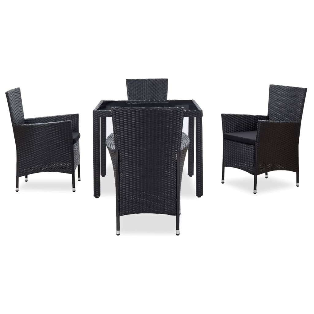 vidaXL Garten-Essgruppe 5-tlg. Garten-Essgruppe Poly Rattan Schwarz, (4-tlg)