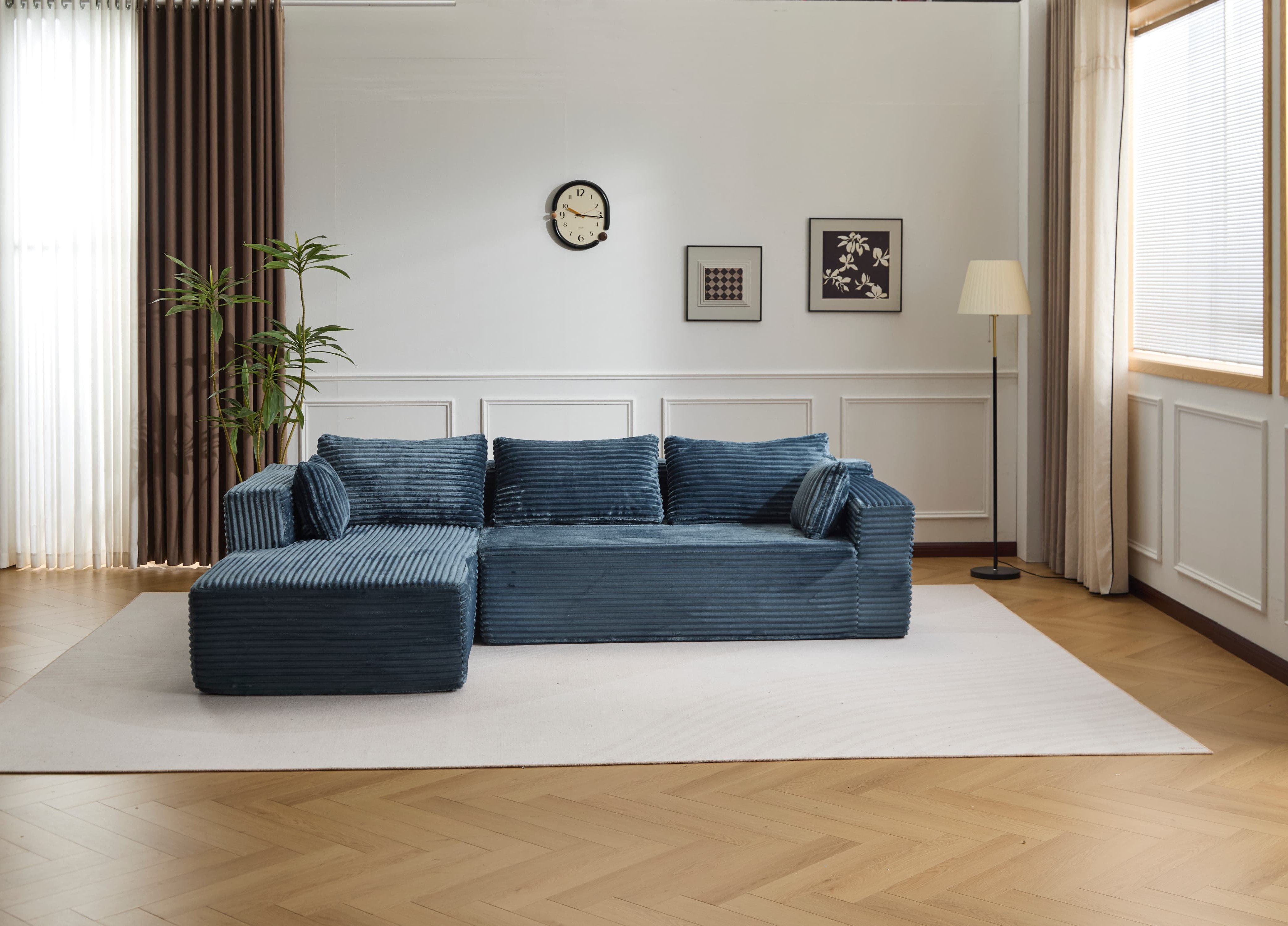 Leawin Ecksofa Modernes Samtcord Schlafsofa, Sofa klein L-Form Couch, 3-Sitzer Ecksofa, Zweisitzer+Chaiselongue, kleine Wohnlandschaft