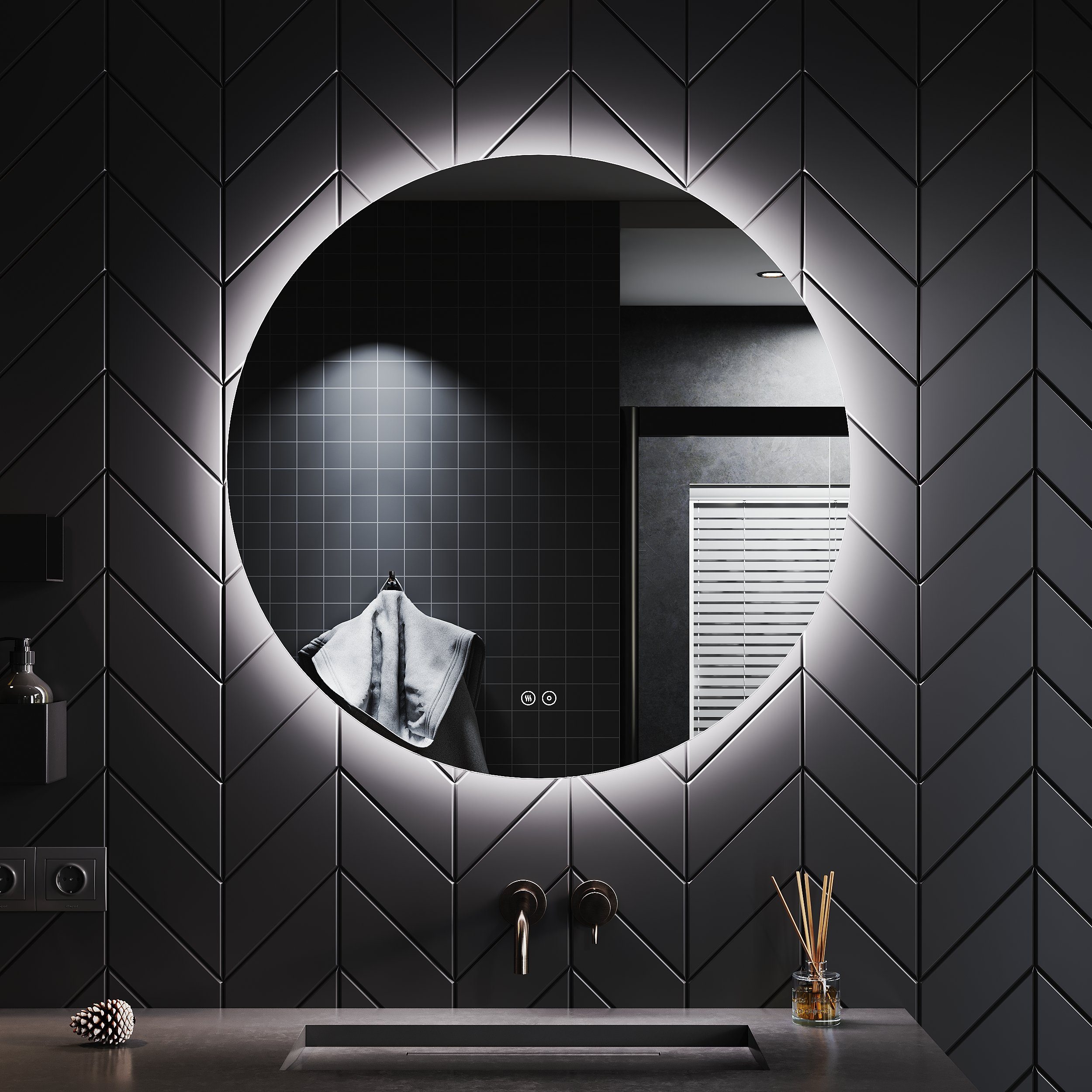 SONNI Badspiegel Badspiegel Rund, mit Beleuchtung, Ø 80 cm,  Beschlagfrei-Funktion, LED, Lichtspiegel, Touchschalter,  Energiesparend,Beschlagfrei-Funktion