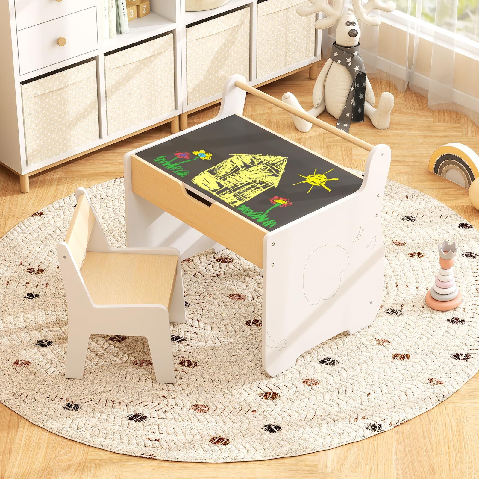 COSTWAY Kindersitzgruppe, 2 in 1 Kinder Aktivitätstisch und Stuhl, Holz günstig online kaufen