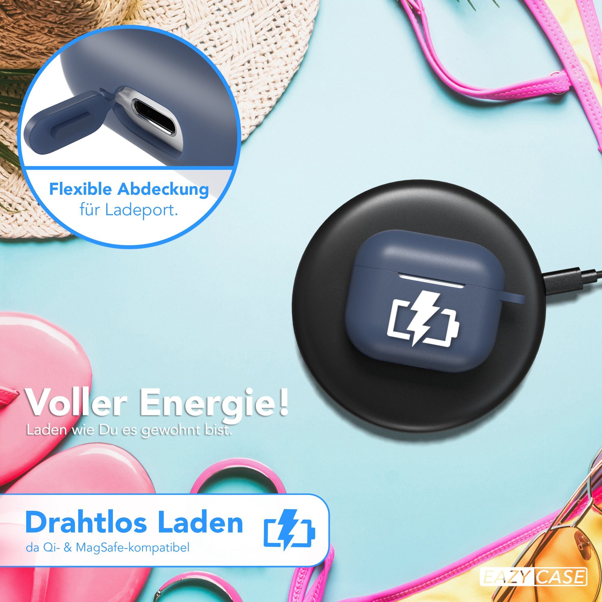 EAZY CASE Kopfhörer-Schutzhülle Silikon Hülle kompatibel mit Apple AirPods 3, Qi-Charging möglich Stoßfest Fullcover Schutzhülle Hülle Box Hülle