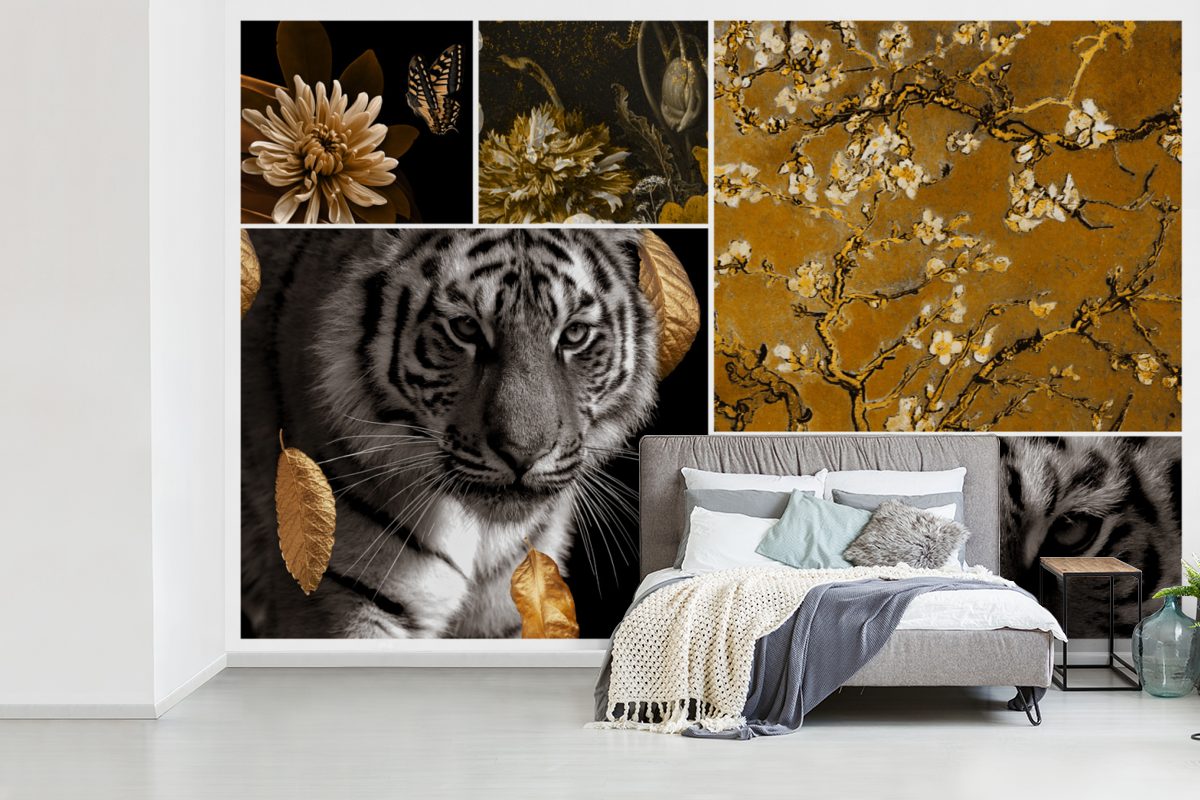 St), Glitter, - (6 - Schwarz Wallpaper Gold Kunst bedruckt, Schlafzimmer, MuchoWow Kinderzimmer, für Tapete Wohnzimmer, Vinyl Fototapete Matt, -