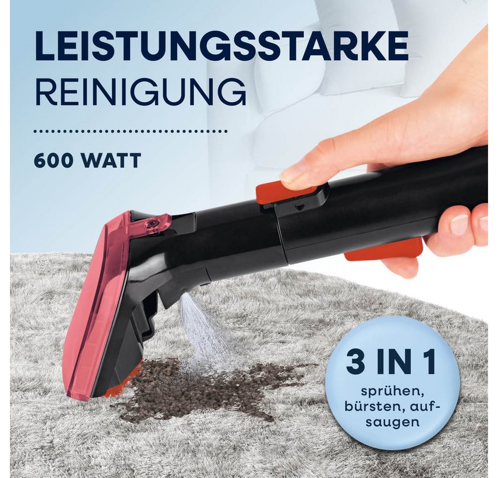 CLEANmaxx Teppichreinigungsgerät Polster und Teppichreiniger Pro Power, 600W, 600 W, 3in1: sprühen, bürsten, saugen mit Frisch- & Brauchwassertank