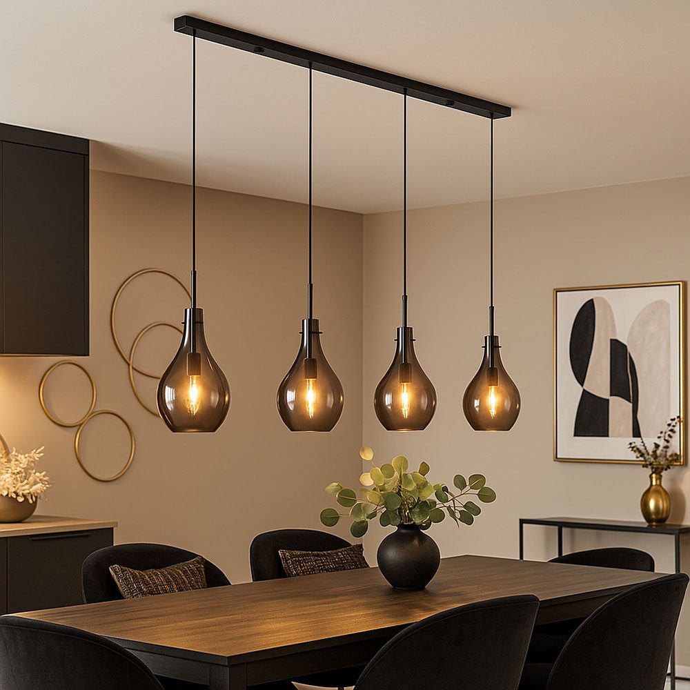 GLOBO LIGHTING Pendelleuchte, Leuchtmittel nicht inklusive, Hängeleuchte Rauchglas Pendelleuchte 4-Flammig Glas Esszimmerlampe