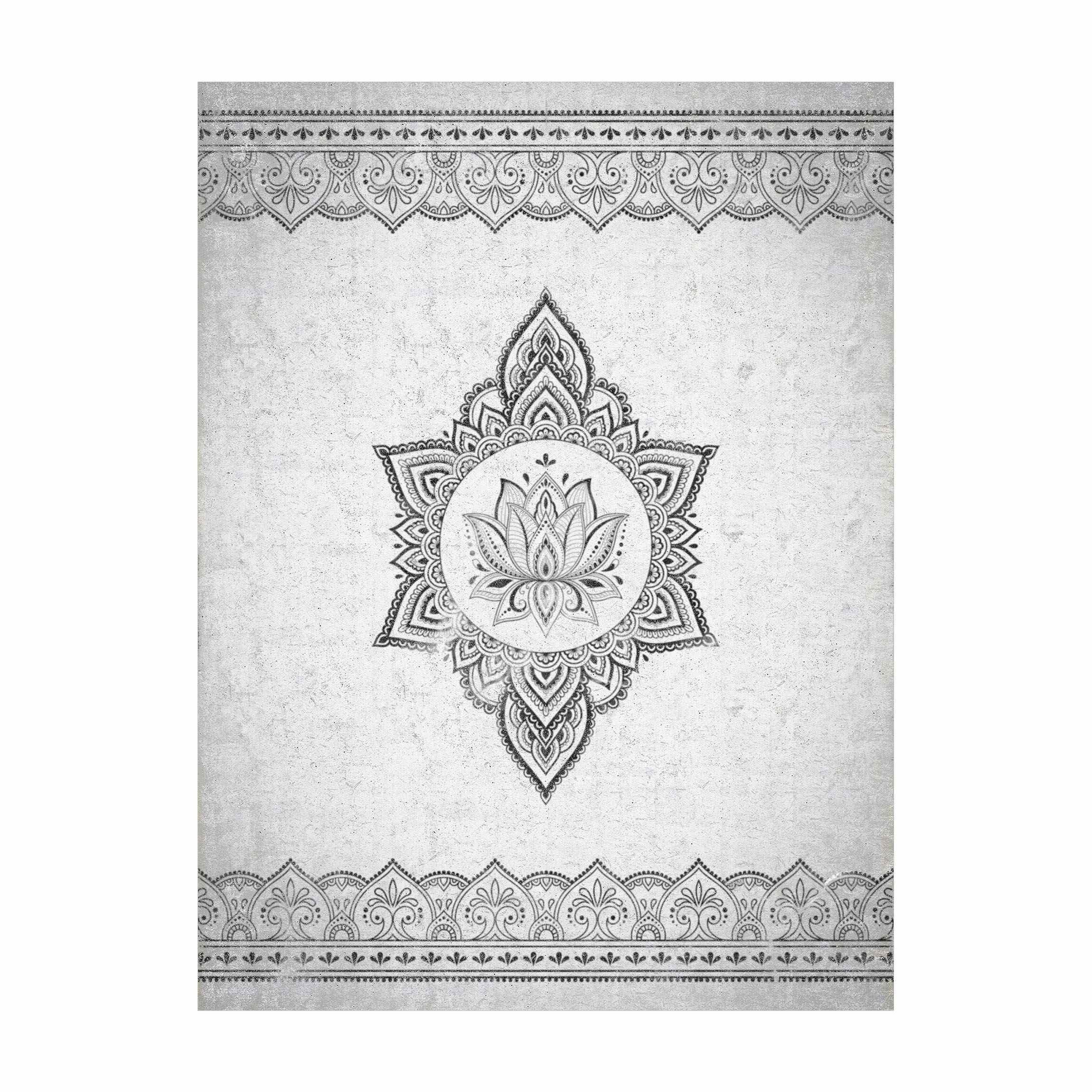 Bilderdepot24 Teppich Vinyl Wohnzimmer Schlafzimmer Flur Küche Mandala Beton, rechteckig - grau glatt, nass wischbar (Küche, Tierhaare) - Saugroboter & Bodenheizung geeignet