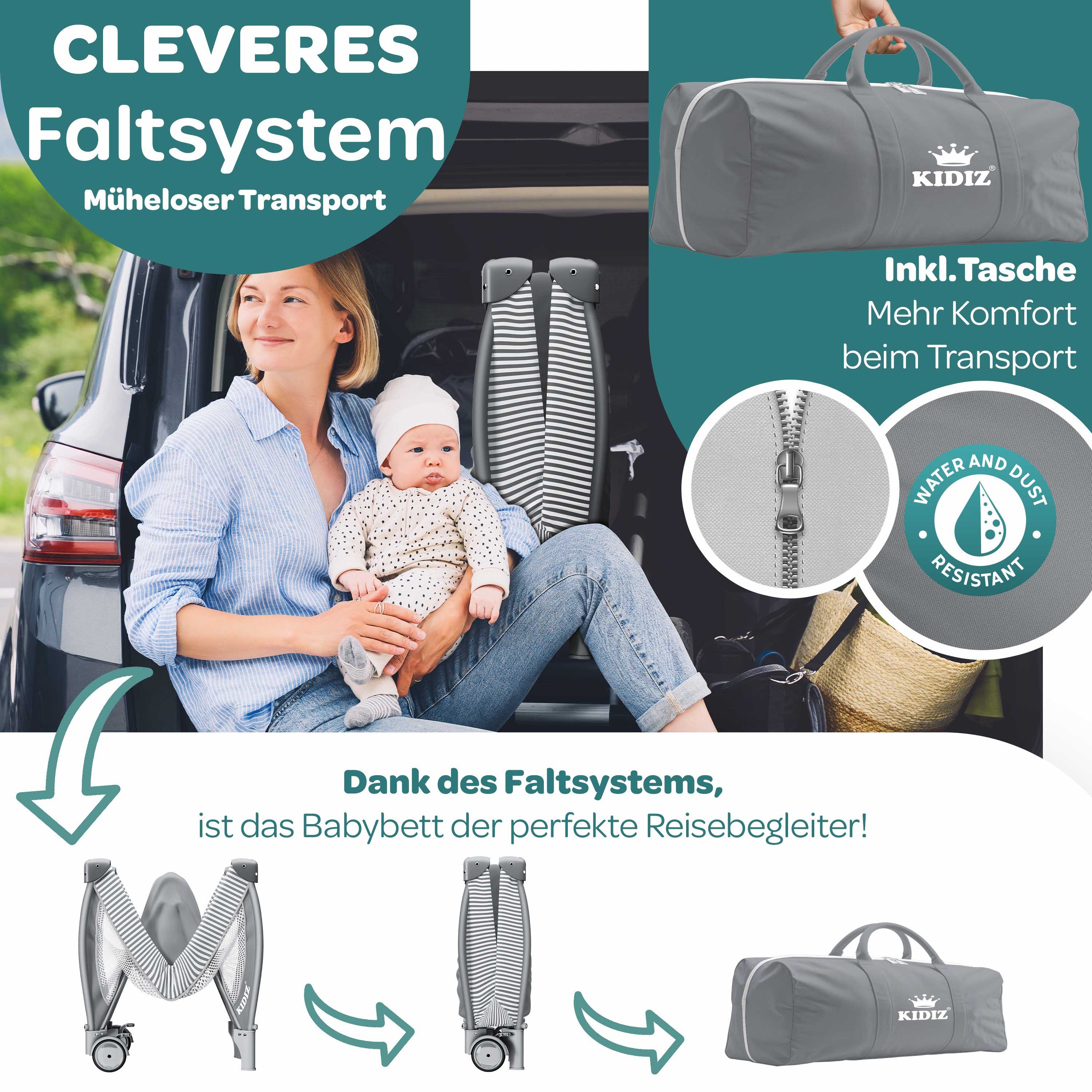 KIDIZ Baby-Reisebett, Babybett Kombi Set mit Matratze & Wickelauflage ab Geburt bis 15 kg