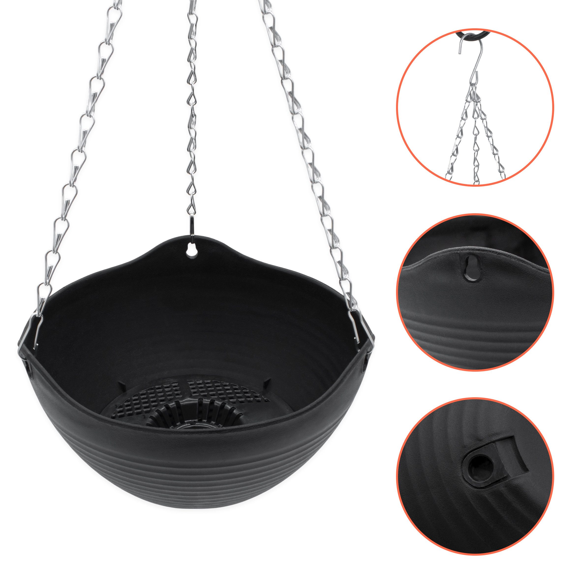 Spetebo Blumenampel Hängeampel mit Rillen Struktur 25 cm - 2er Set (Anzahl, 1 St., Set), eingearbeitete Drainage mit Verschluss-Stopfen