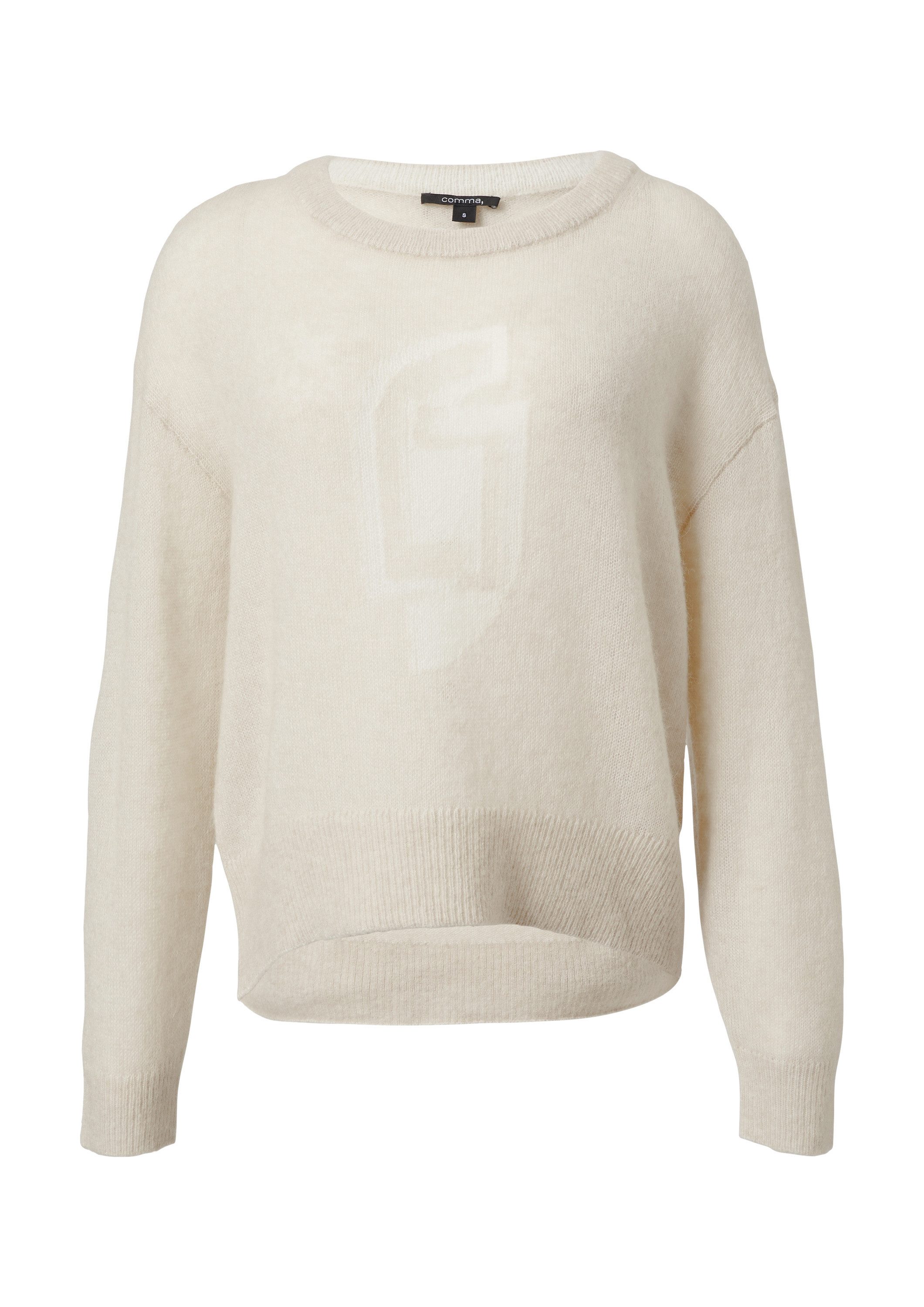 comma Longpullover Strickpullover Pullover mit Artwork aus Alpakamix