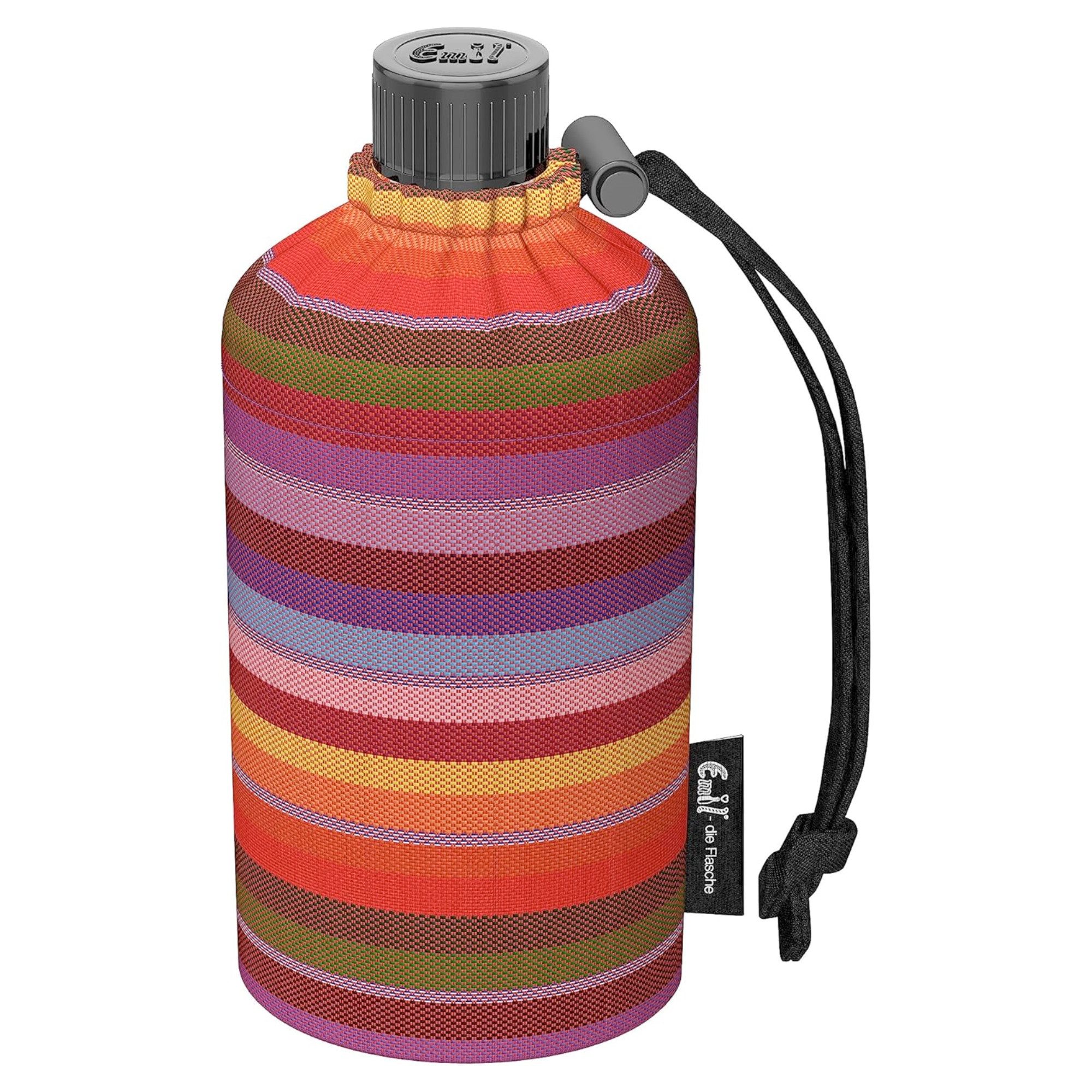 Emil Trinkflasche Bio Streifen Glasflasche, Flasche aus Glas, BPA-Frei, spülmaschinenfest, Bruchsicher, 300ml