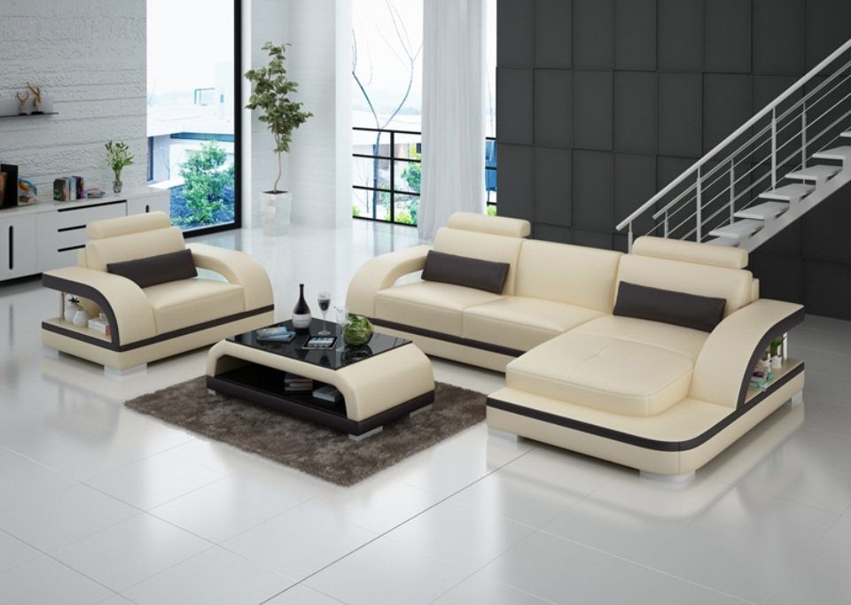 JVmoebel Ecksofa, Ledersofa Couch Wohnlandschaft Ecksofa + 1Sitzer Garnitur Modern Sofa