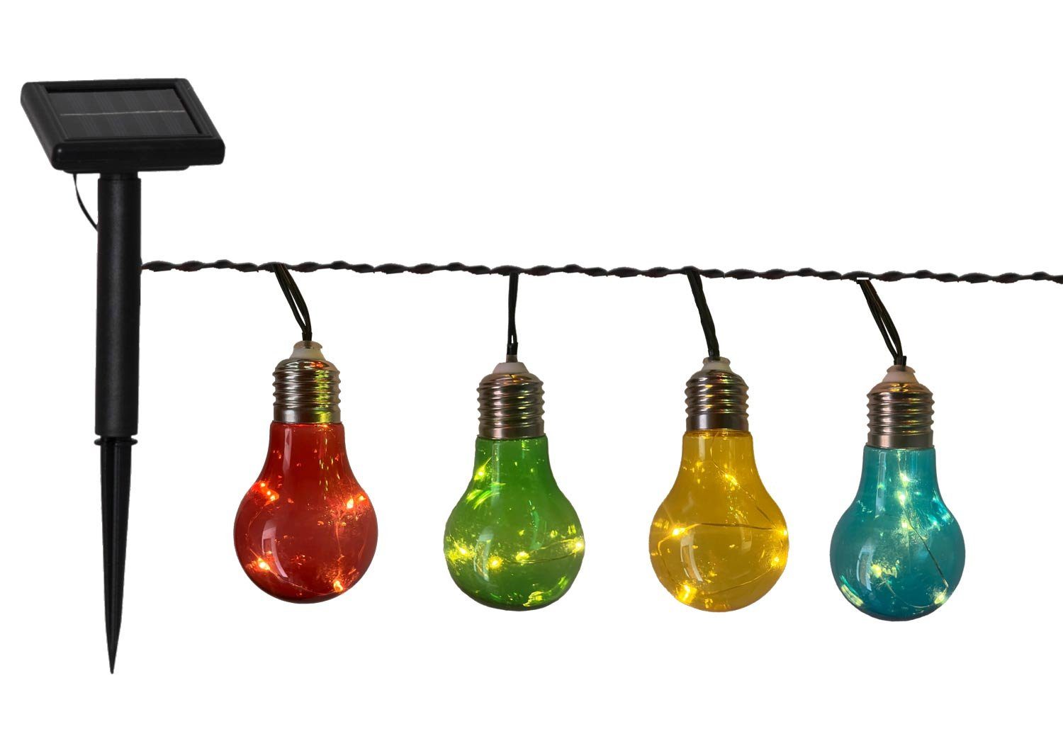 Seasonals LED-Lichterkette Mini-Bulby, 50-flammig, Solar 1,9m 10 Birnen bunt 50 LEDs warmweiß Lichtsensor