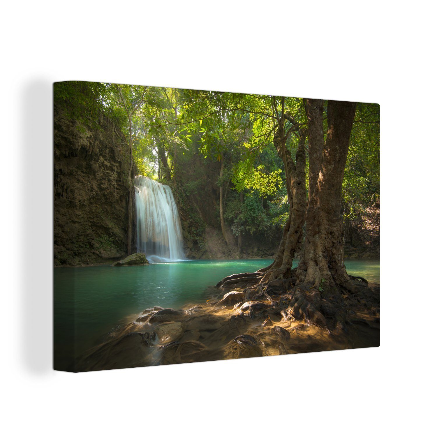 [Neueste Mode] OneMillionCanvasses® Leinwandbild Ein tropischer Baum 30x20 Wanddeko, Thailand, Wandbild im cm St), in (1 Leinwandbilder, Erawan-Nationalpark Aufhängefertig