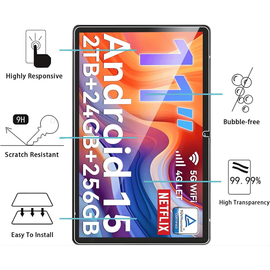 SmartUP Displayschutzglas für Tabwee T90 / W90 11" Display Panzerfolie Hartglas Full Screen 9H für Tabwee T90 / W90 – Bild 2 von 5