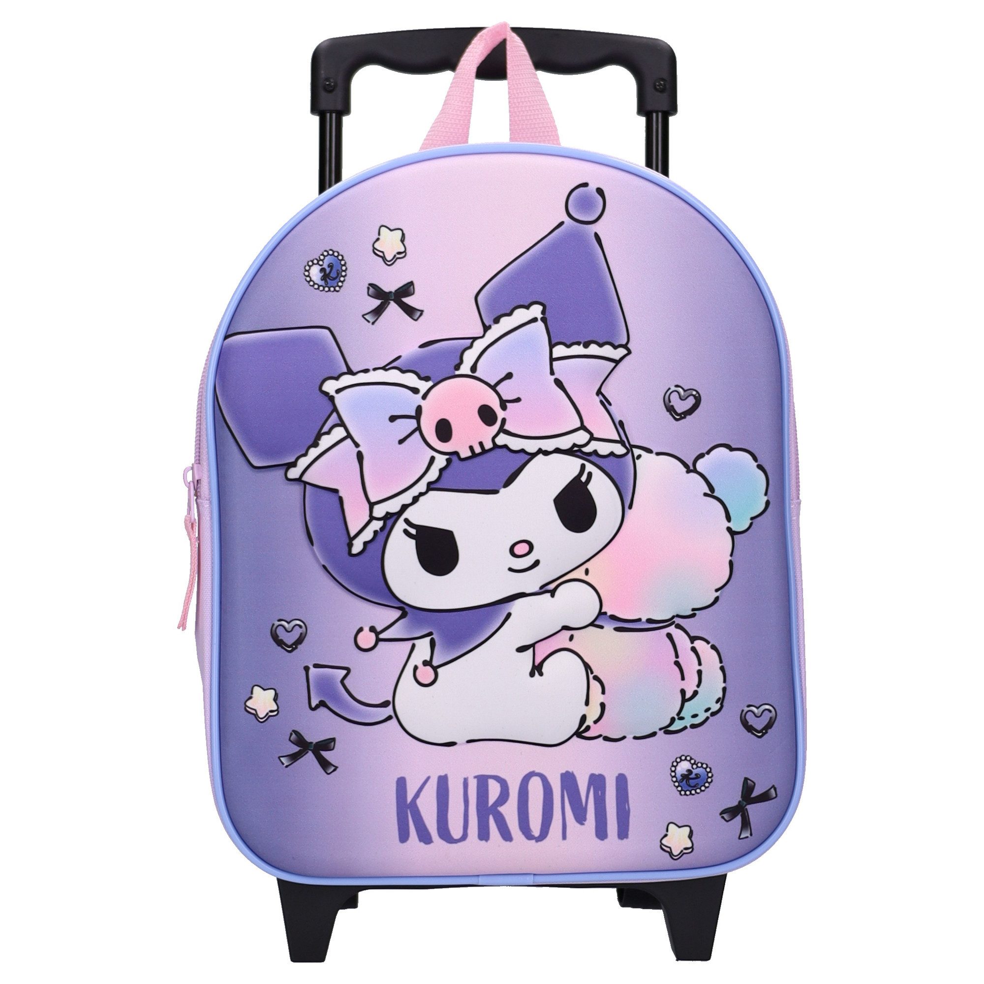 SANRIO Rucksack Kuromi Trolley Rucksack 3D Schulrucksack Reisetasche mit Ziehgriff
