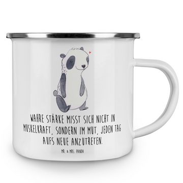 Mr. & Mrs. Panda Becher Panda Muskelatrophie - Weiß - Geschenk, Emaille Campingbecher, Spinal, Emaille, Korrosionsbeständig