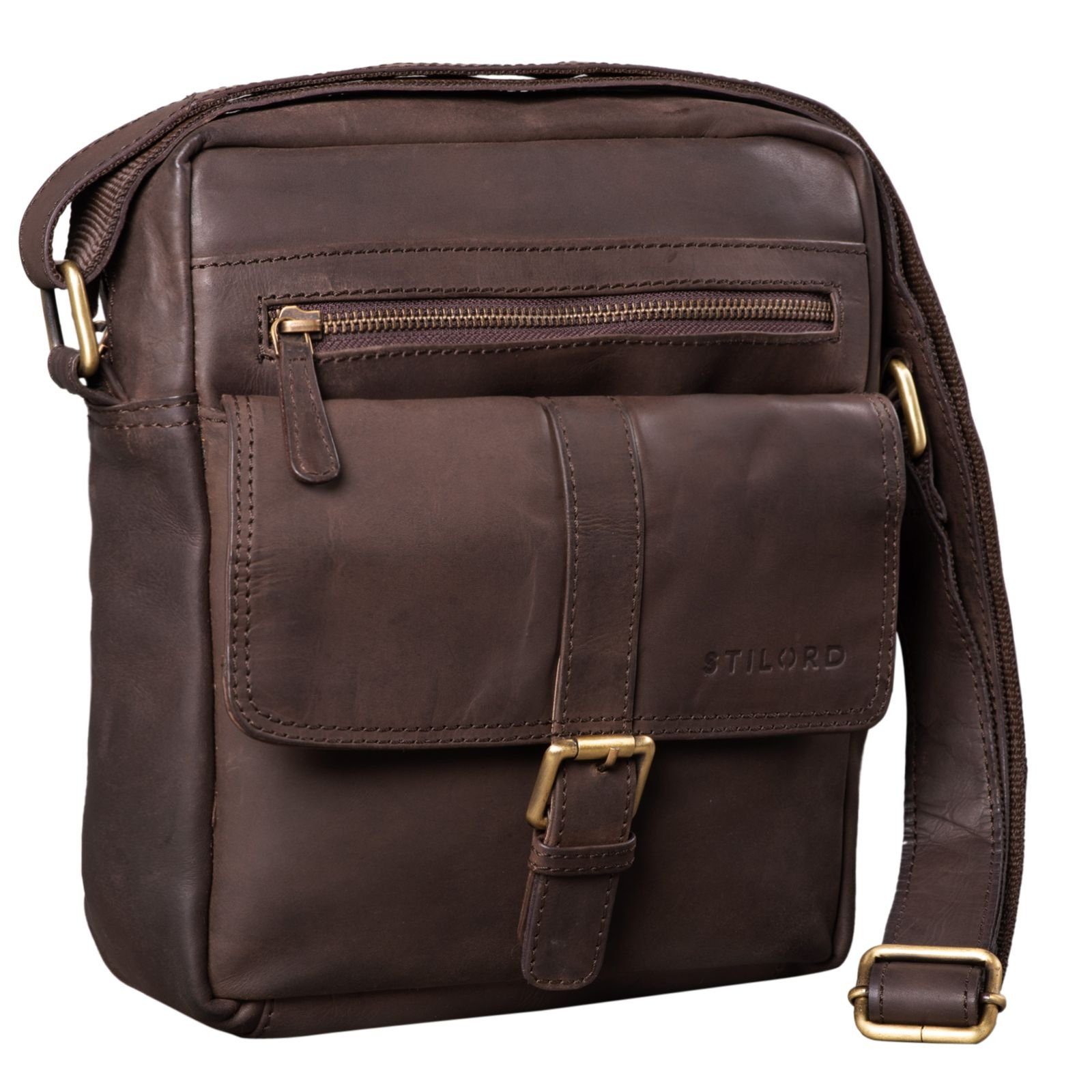 STILORD Messenger Bag "Dany" Kleine matt Umhängen dunkelbraun Tasche zum Leder 