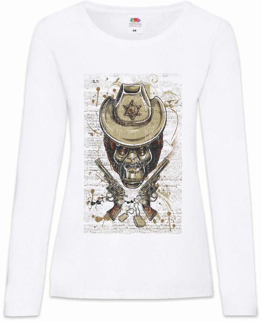 Langarmshirt Ape Sheriff Damen Langarmshirt Affe Cowboy Hut Stern Star Western Hat