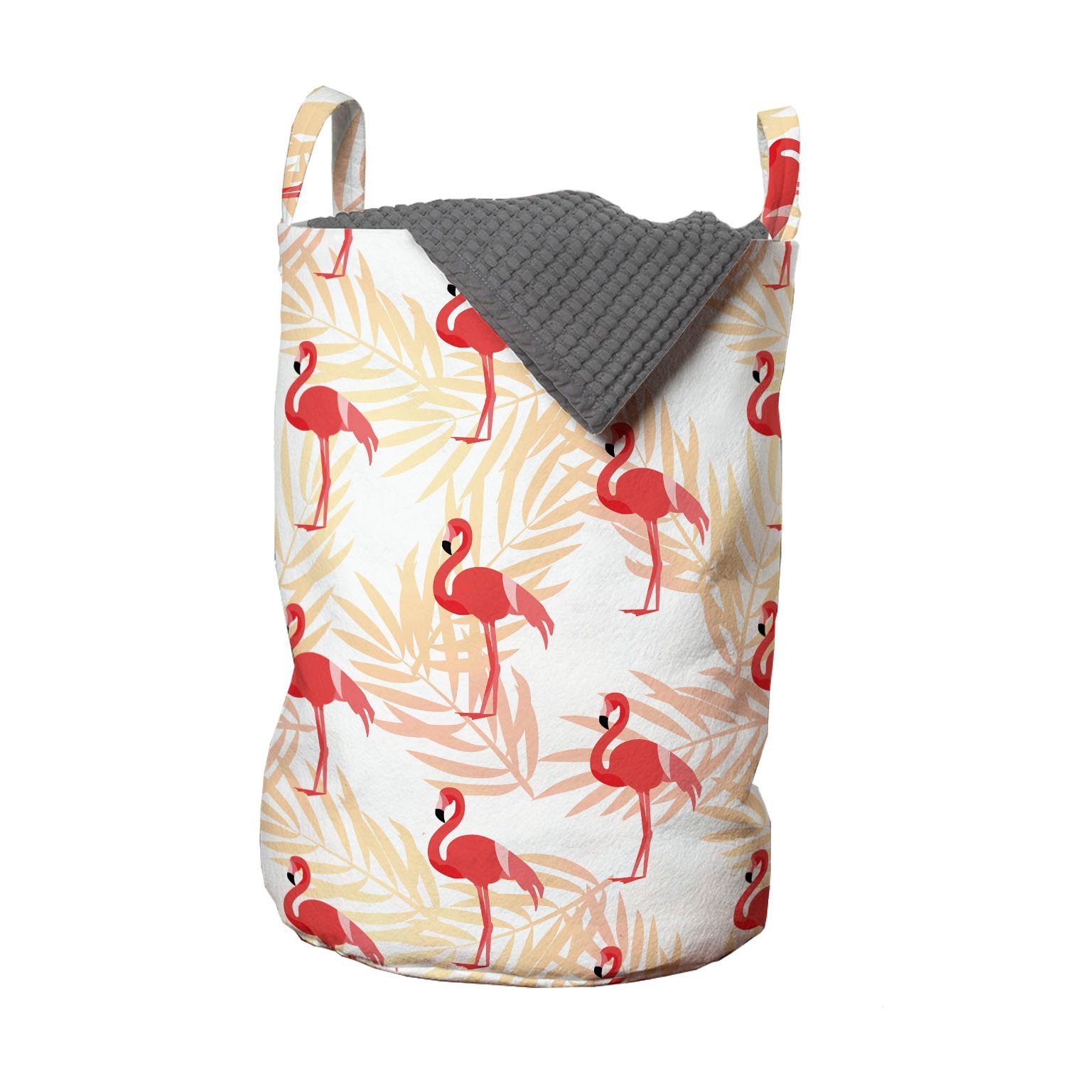 Abakuhaus Wäschesäckchen Wäschekorb mit Griffen Kordelzugverschluss für Waschsalons, Flamingo Exotische Vögel auf Blättern