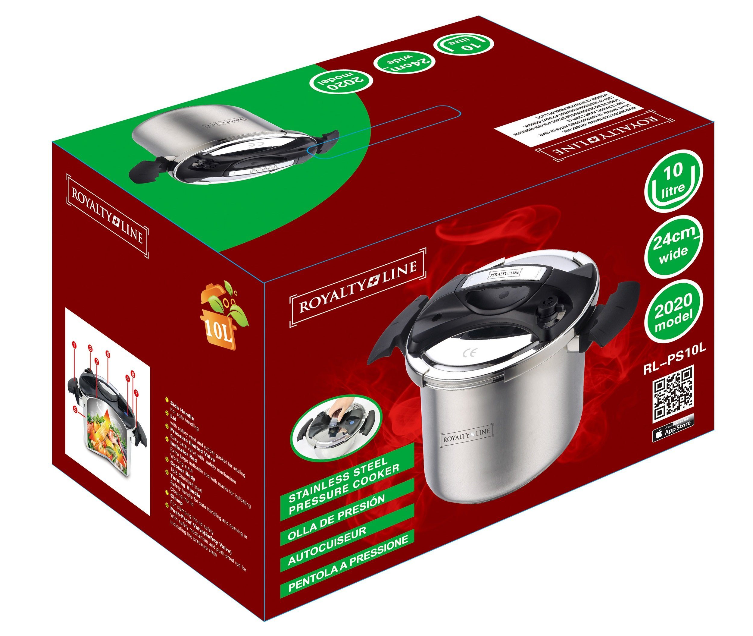 Schnellkochtopf XL Schnellkochtopf Dampfkochtopf Edelstahl Kochtopf 10L ROYALTY LINE