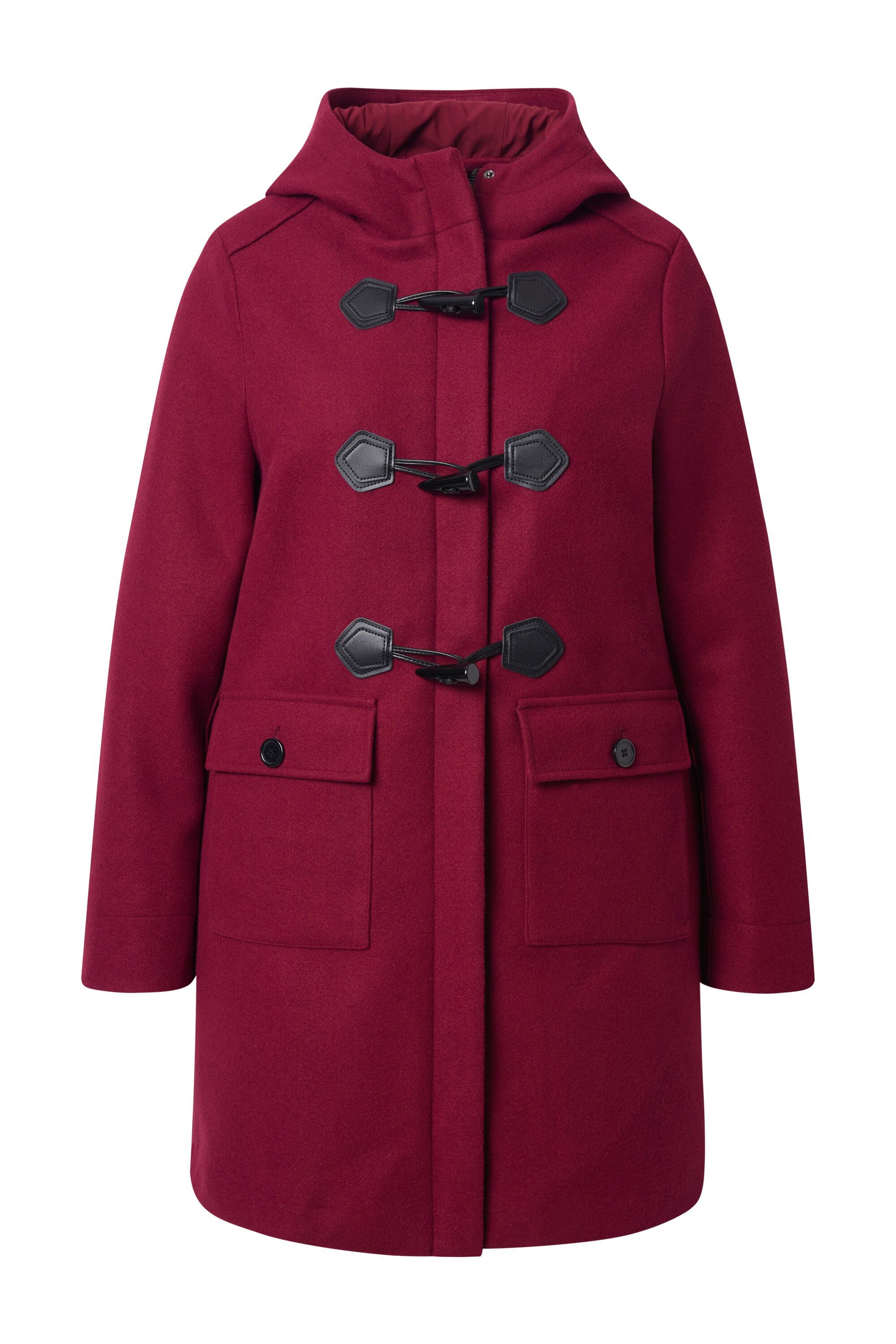 Ulla Popken Wintermantel Dufflecoat A-Linie Wolloptik Knebelknöpfe Kapuze günstig online kaufen