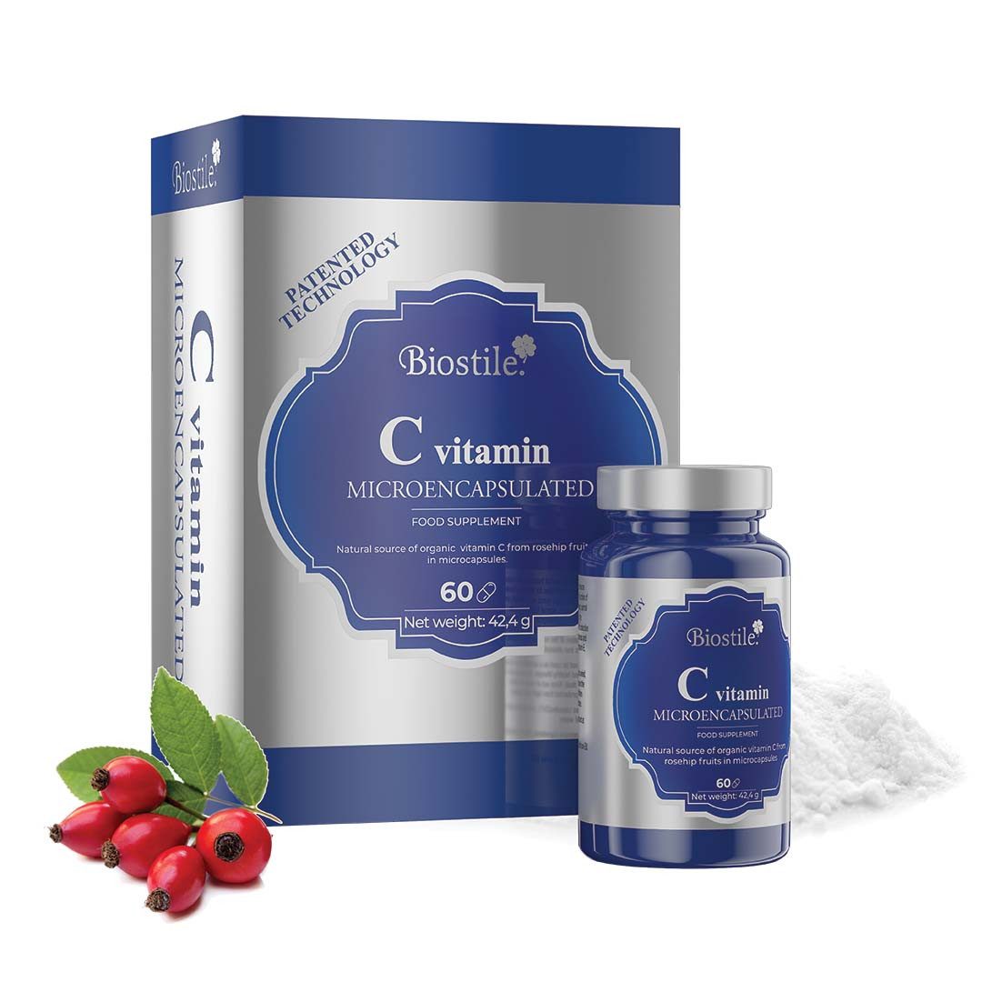Biostile Mikroverkapseltes Vitamin C aus Hagebutte für Immunsystem, Kapseln, 42,4 g, Mikroverkapselt für bessere Aufnahme, Hagebuttenfrüchten, 30 Kapseln