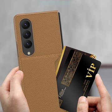 Wigento Handyhülle Für Samsung Galaxy Z Fold4 5G Kartenfach Flip Cover Kunstleder Handy Tasche Hülle Etuis Grün