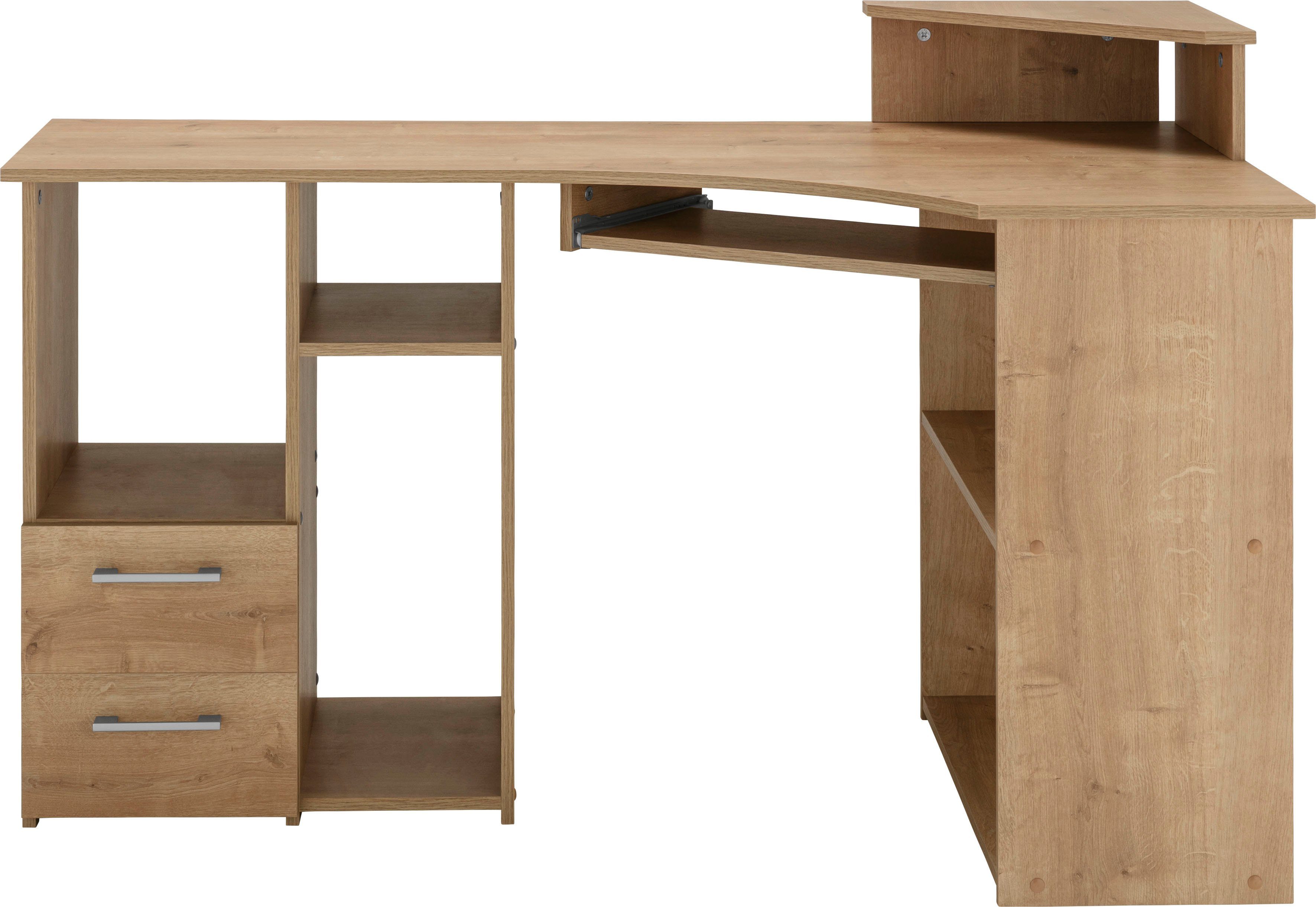 VOGL Möbelfabrik Schreibtisch Sam, Eckschreibtisch, Tastaturauszug, Monitoraufsatz & opt. Towerfach