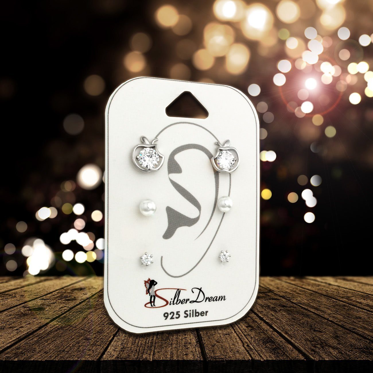 SilberDream Paar Ohrstecker SilberDream Zirkonia Kunstperle 3er Set (Ohrstecker, 3-tlg), Ohrstecker (Apfel, Perle, Zirkonia-Stein) 925 Sterling Silber, Farbe: