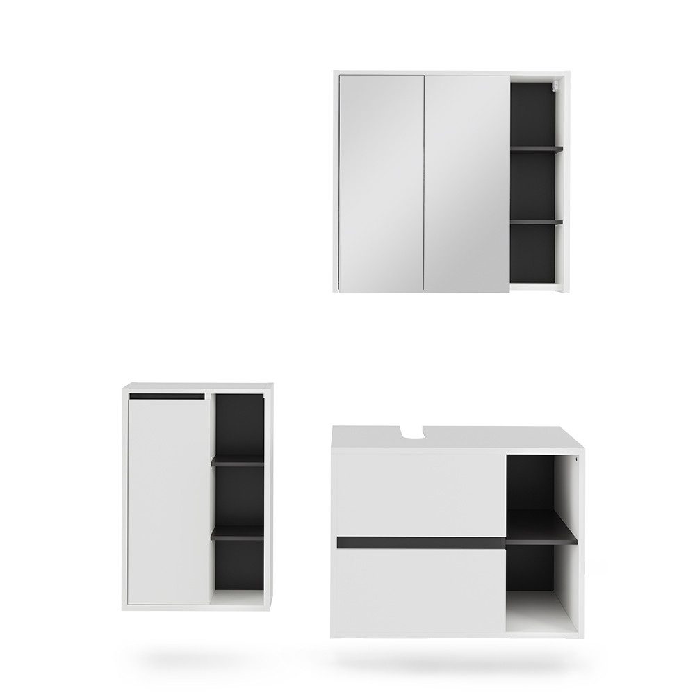 Vicco Badmöbel-Set Viola, Weiß/Grau, 3 Teile, günstig online kaufen