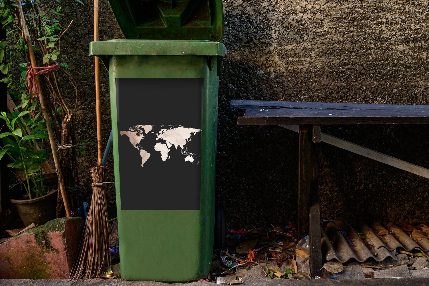 Mülltonne, Weltkarte Container, MuchoWow Wandsticker Aquarell - Abfalbehälter St), (1 Mülleimer-aufkleber, - Braun Sticker,