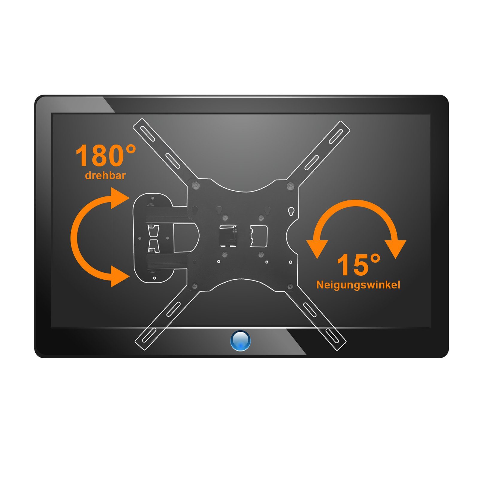 EAXUS TV-Wandhalterung Universal Wandbefestigung aus Stahl, (bis 50 Zoll, Halterung inkl. Montage-Material, -15°/+15° neigbar, 180° drehbar, bis 35kg)