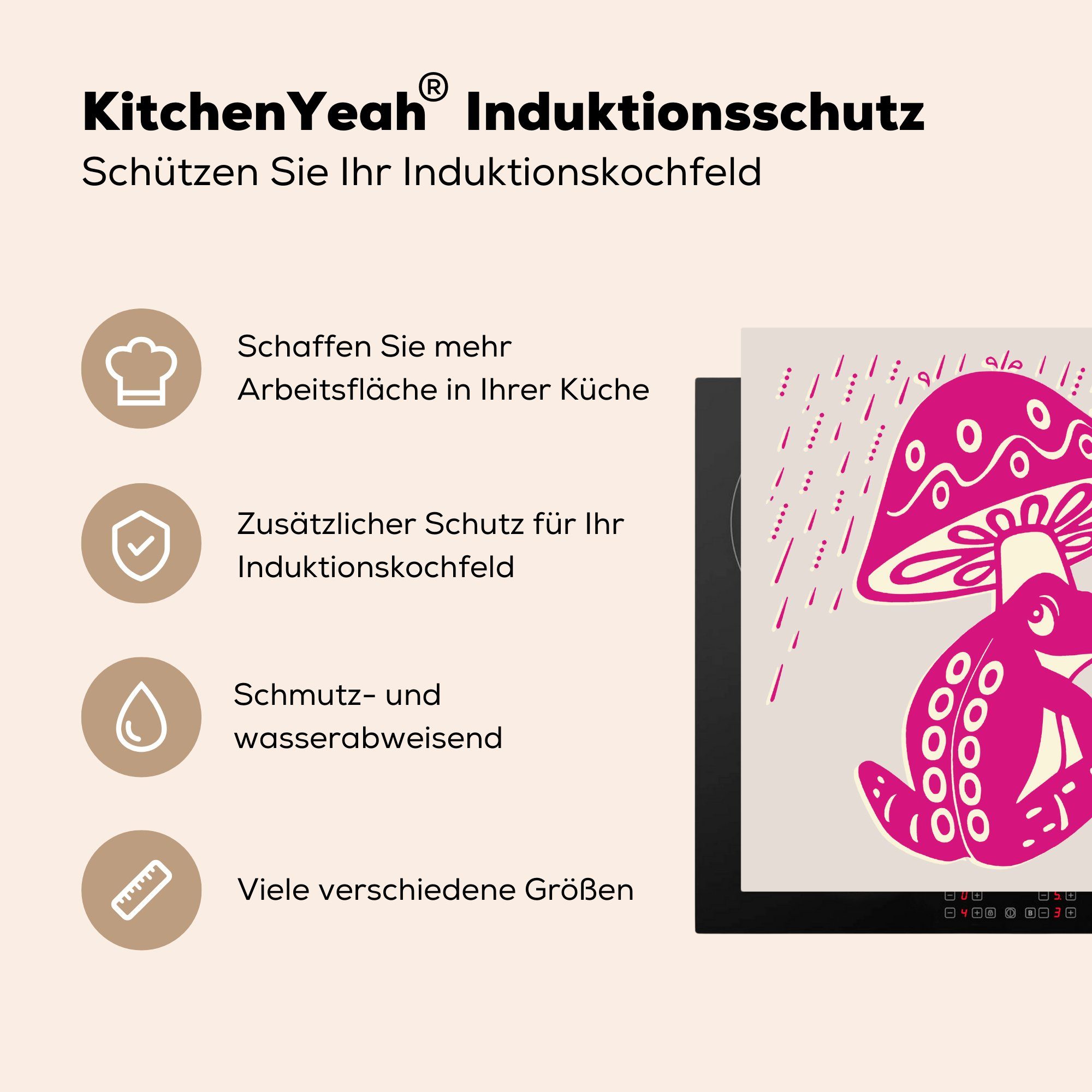 MuchoWow Herdblende-/Abdeckplatte Frosch cm, küche Rosa, - - tlg), Arbeitsplatte Pilz 78x78 für (1 Vinyl, Ceranfeldabdeckung