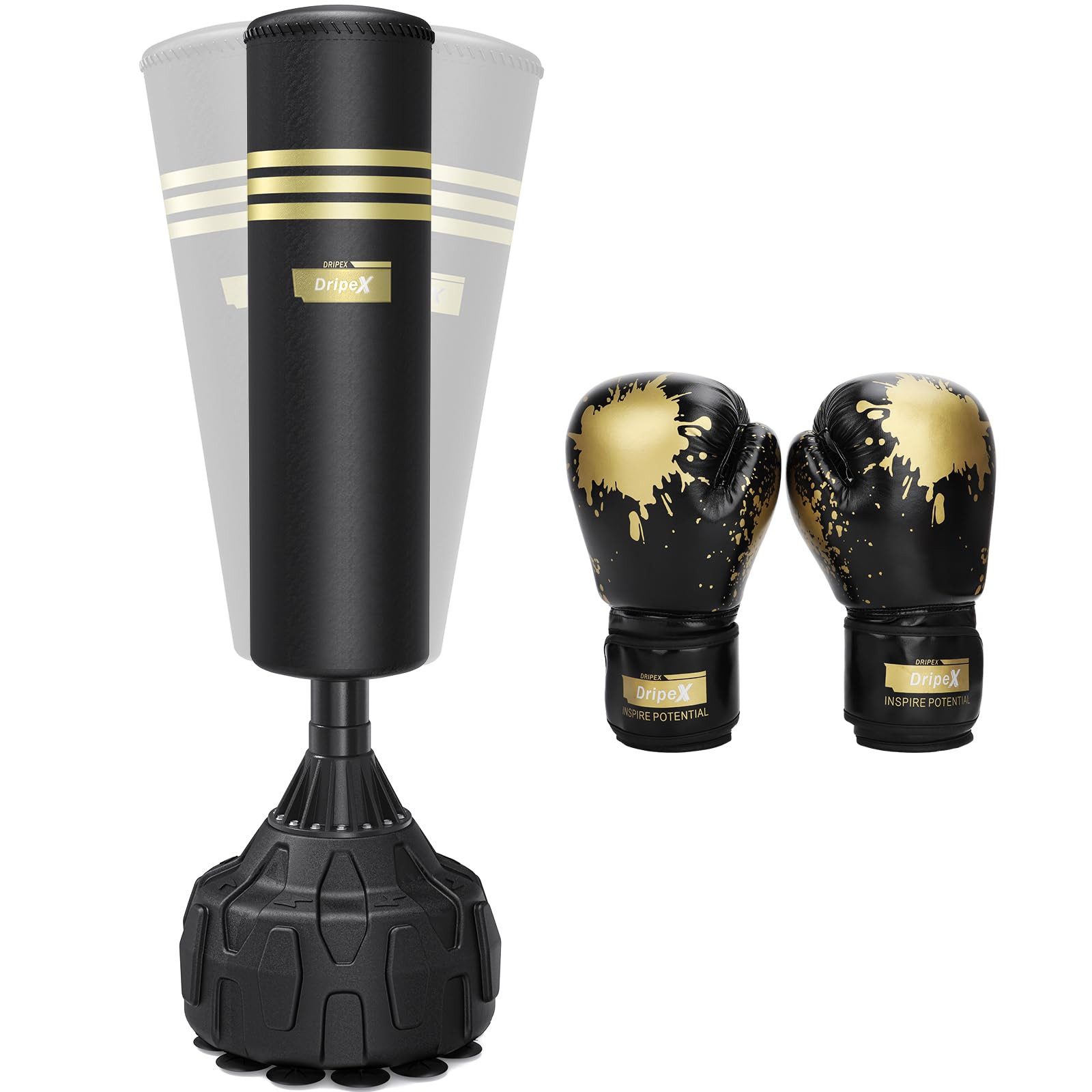 Dripex Boxsack Freistehender Boxsäcke Standboxsack MMA Boxpartner, Einzigartige Gummi Integrierte Stoßdämpfung, Geräuschabsorption
