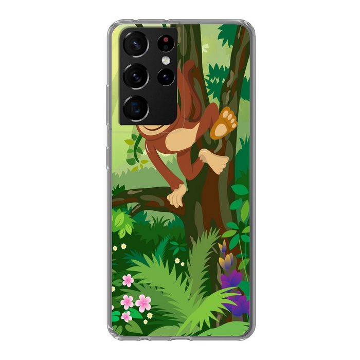 MuchoWow Handyhülle Affe - Dschungel - Jungen - Mädchen - Blumen - Kinder Phone Case Handyhülle Samsung Galaxy S21 Ultra Silikon Schutzhülle