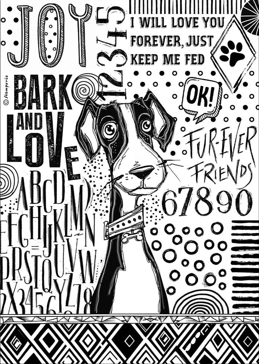 Stamperia Seidenpapier Motiv-Strohseide 'Furry Friends-Dog Black and Whit, DIN A4