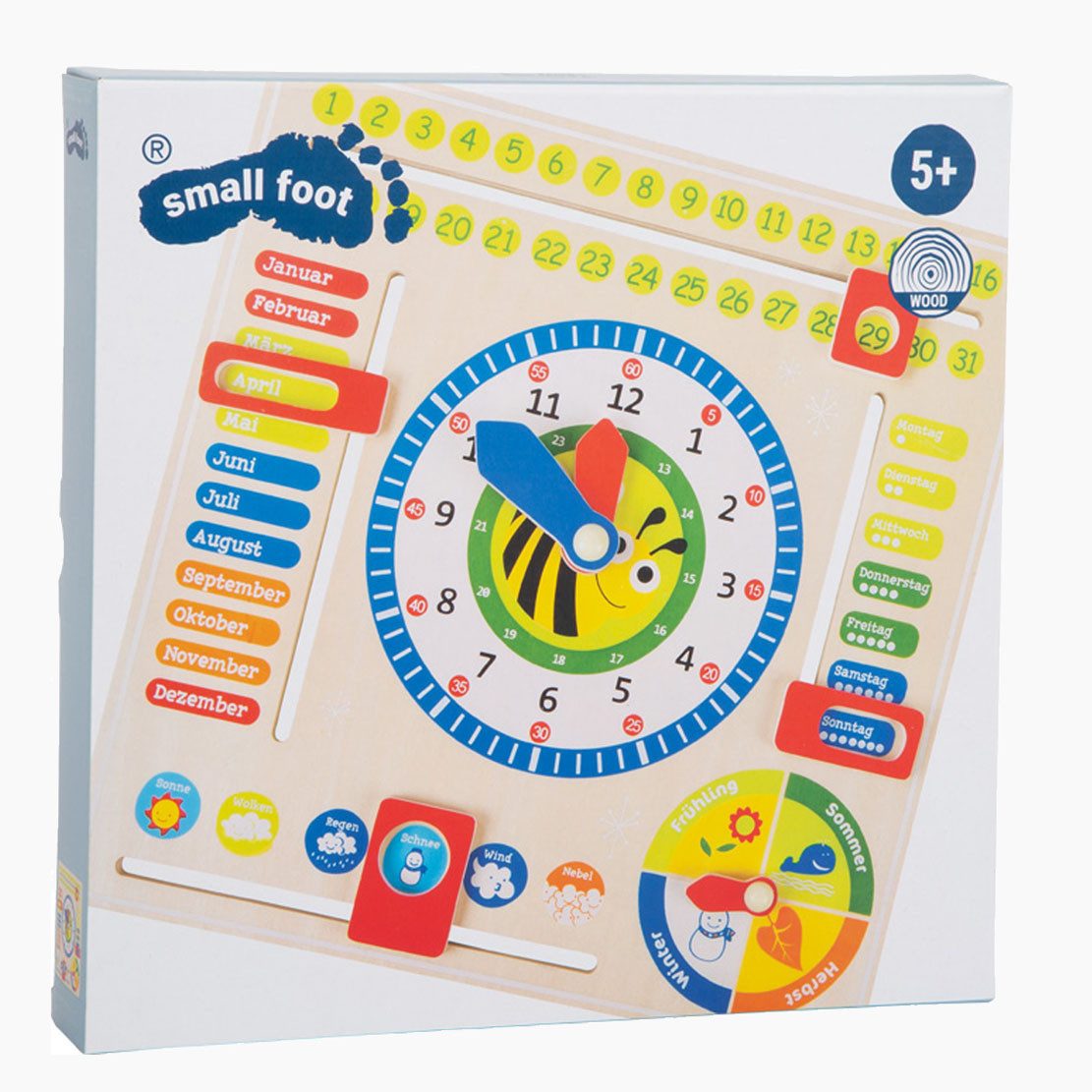 Small Foot Spieluhr Lerntafel Datum, Uhr und Jahreszeiten, (packung, 1-tlg), macht das Lernen zum Erlebnis.