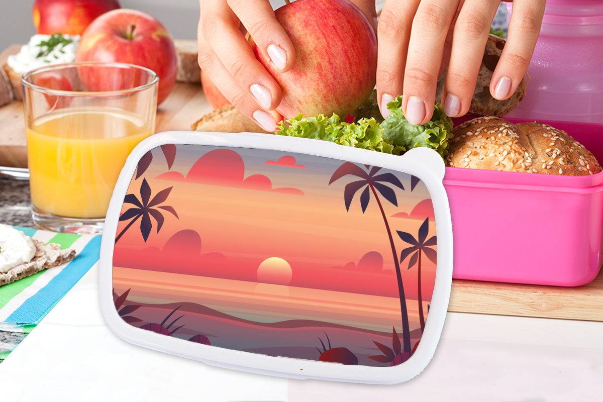 rosa Retro Lunchbox - - Strand Kunststoff Brotdose für MuchoWow Erwachsene, (2-tlg), Sonne, Mädchen, Kunststoff, Snackbox, Brotbox Kinder,