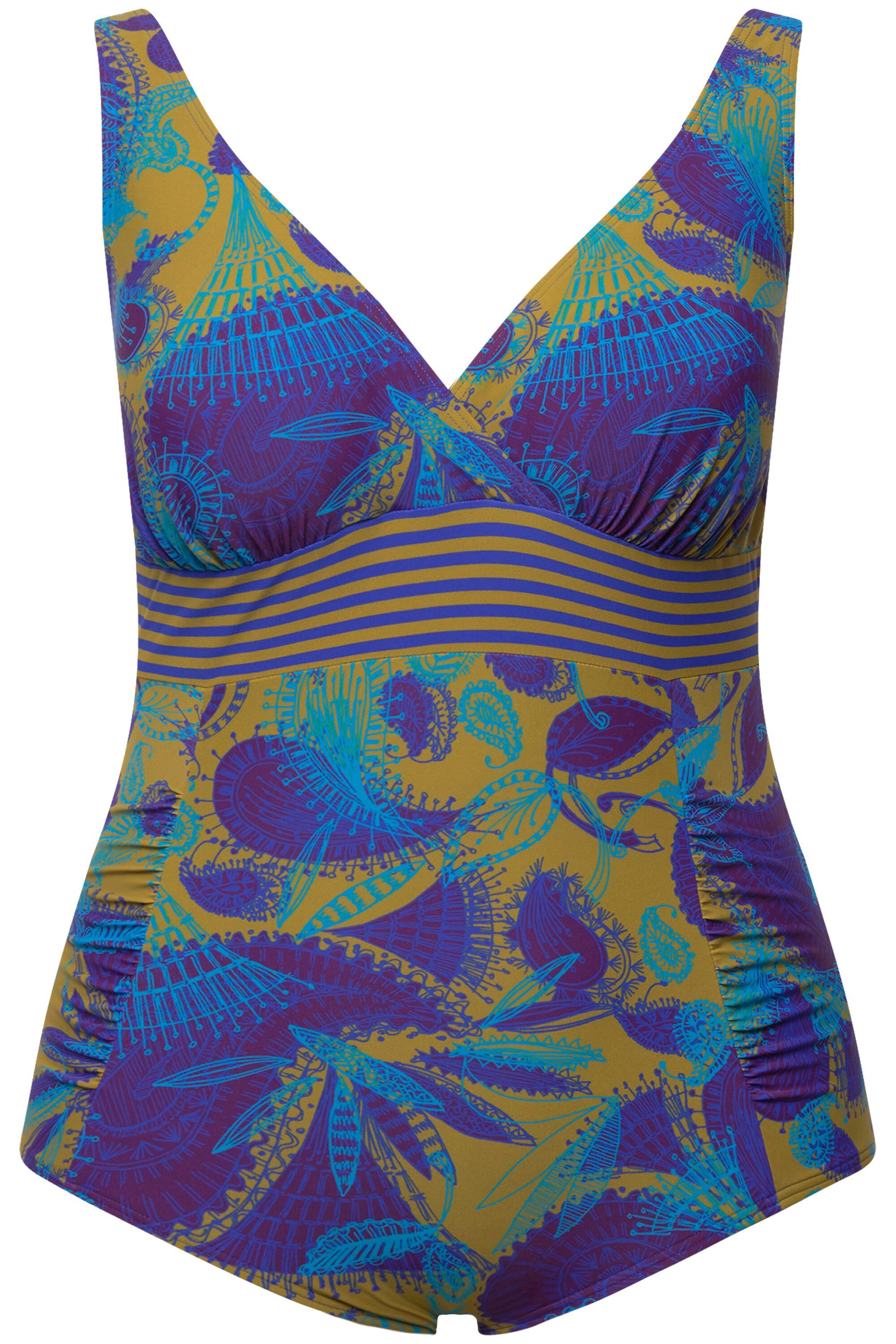 Ulla Popken Badeanzug Badeanzug sportiver Druck Softcups recycelt