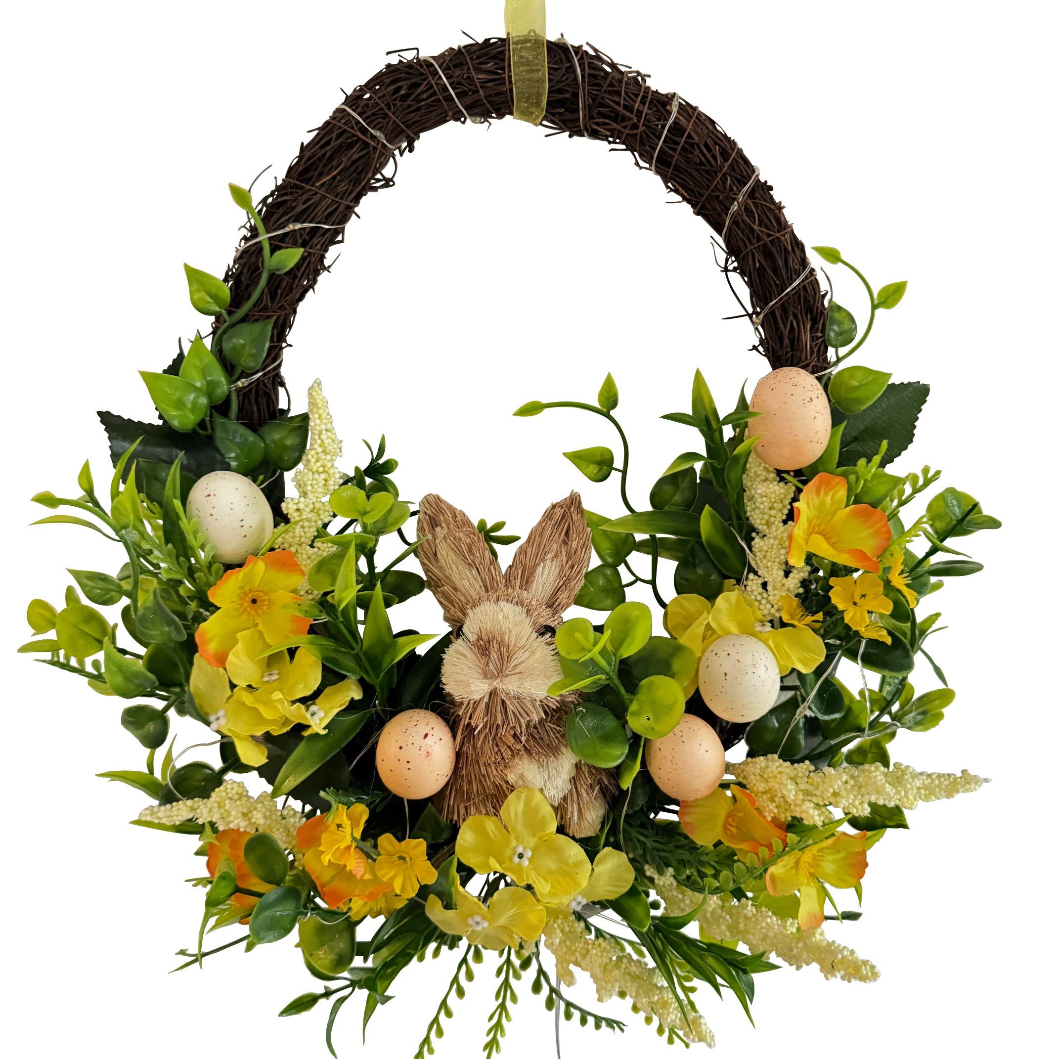 Lichterkette Ostern, Frühling Osterhase künstlichen Türkranz Ostereiern Dekokranz mit Online-Fuchs mit Blumen und zum Deko Hängen LED beleuchtet,