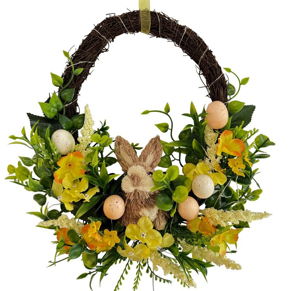 Online-Fuchs Dekokranz Türkranz Ostern, Frühling zum Hängen mit LED  Lichterkette beleuchtet, Deko Osterhase mit Ostereiern und künstlichen  Blumen