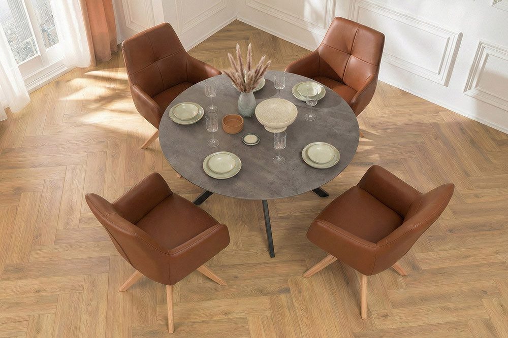 riess-ambiente Drehstuhl ALMARA cognac braun/natur - Eiche, Echtleder, 360°, Massivholz, modern (Einzelartikel, 1 St), Natürlicher Polsterstuhl - ideal f. Ess- & Wohnzimmer oder Home Office
