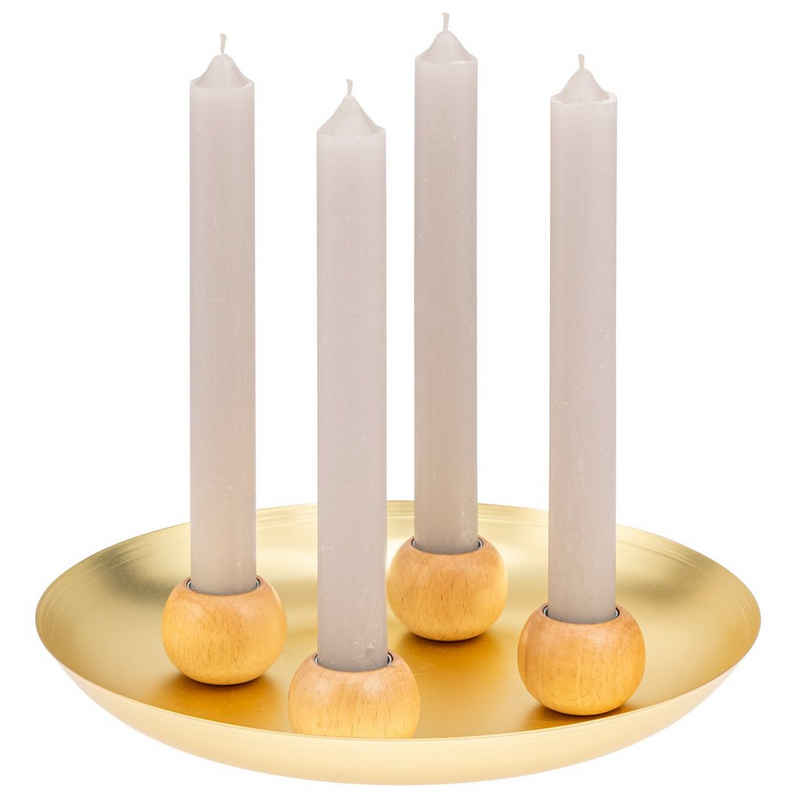 bremermann Tischkerzenhalter Tablett, 4 magnetischer Kerzenhalter, Stabkerzen Kerzenständer gold